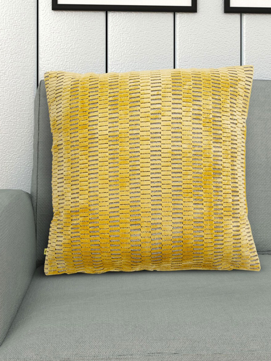 Home Centre Yellow Geometric Square Cushion Covers