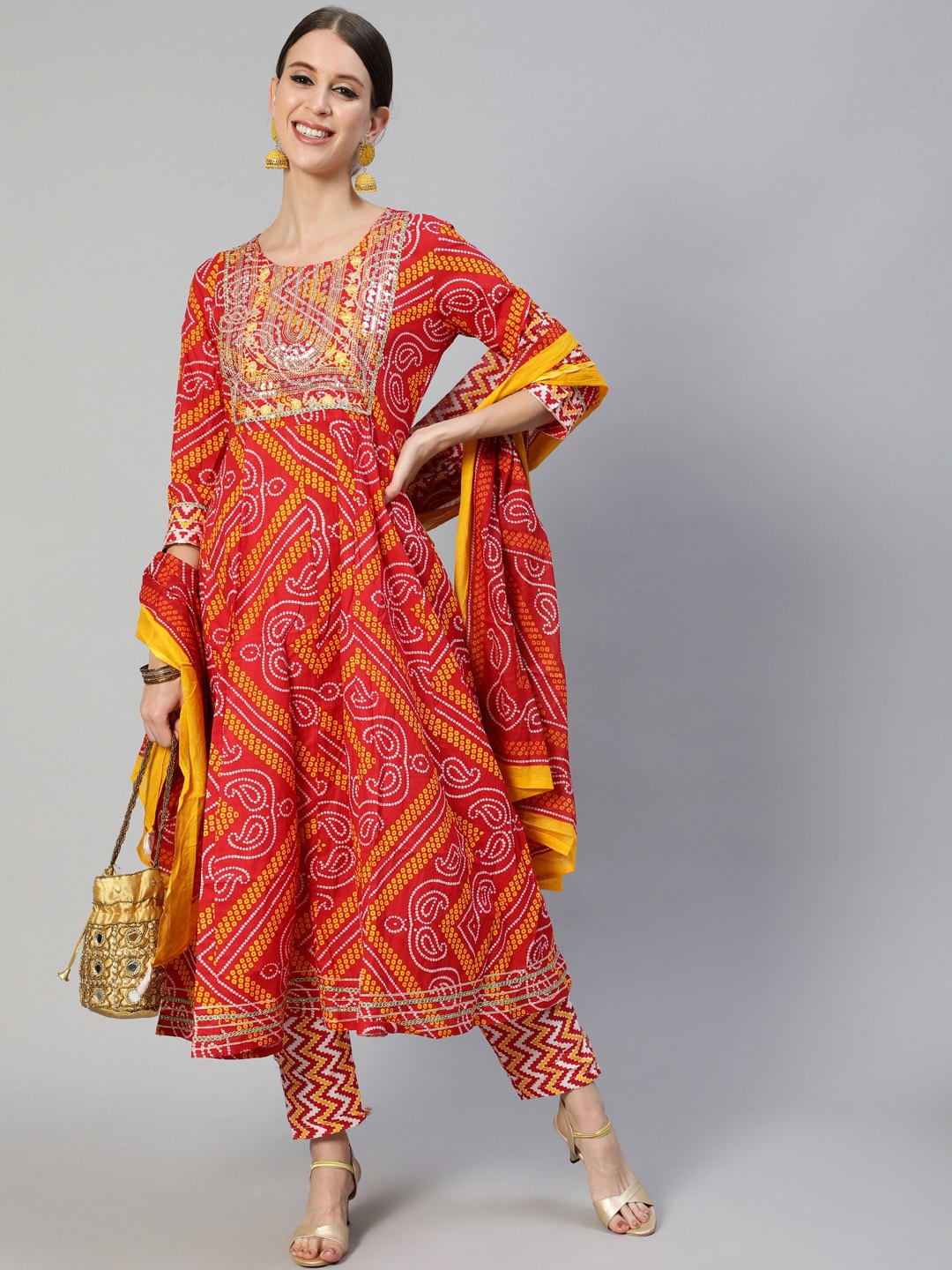 Ishin Women Red Leheriya Dyed Regular Sequinned Pure Cotton Kurti with Trousers & Dupatta
Ishin Women Red Leheriya Dyed Regular Sequinned Pure Cotton Kurti with Trousers & Dupatta