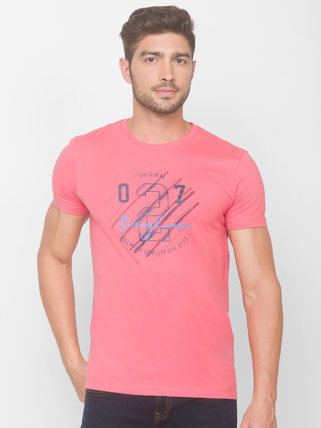 Being Human Men Pink Typography Printed T-shirt
