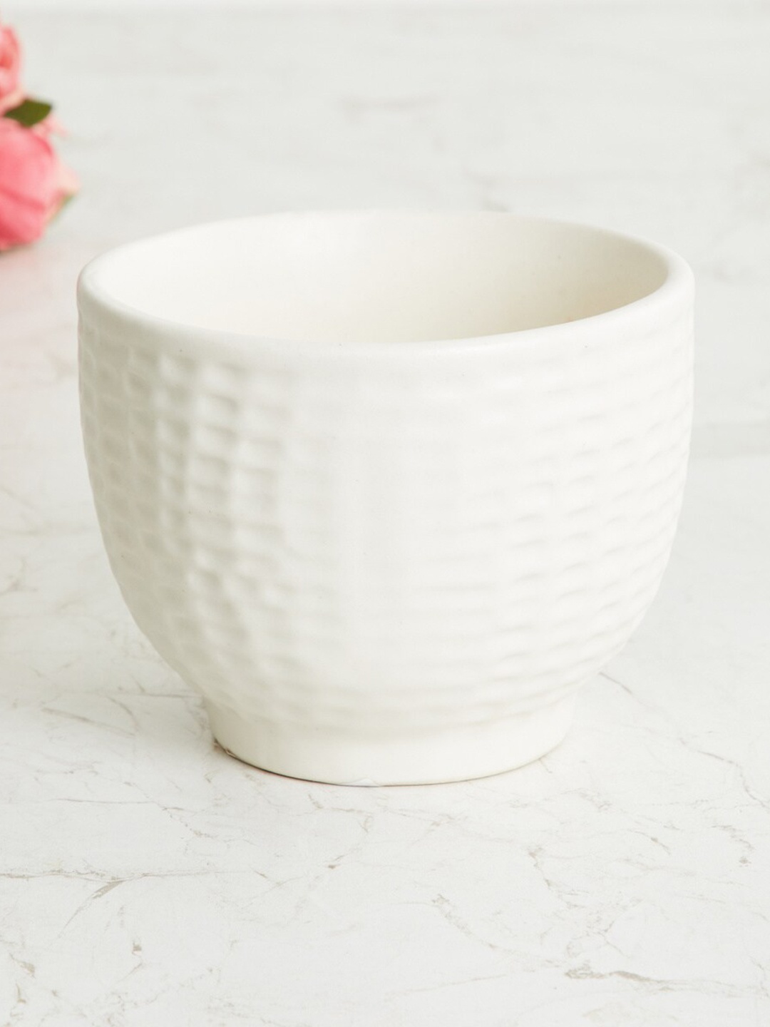 Home Centre Off White Textured Ceramic Planter