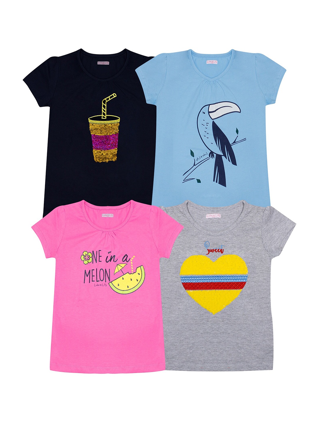 Luke & Lilly Girls Multicoloured 4 Printed T-Shirt, Multi