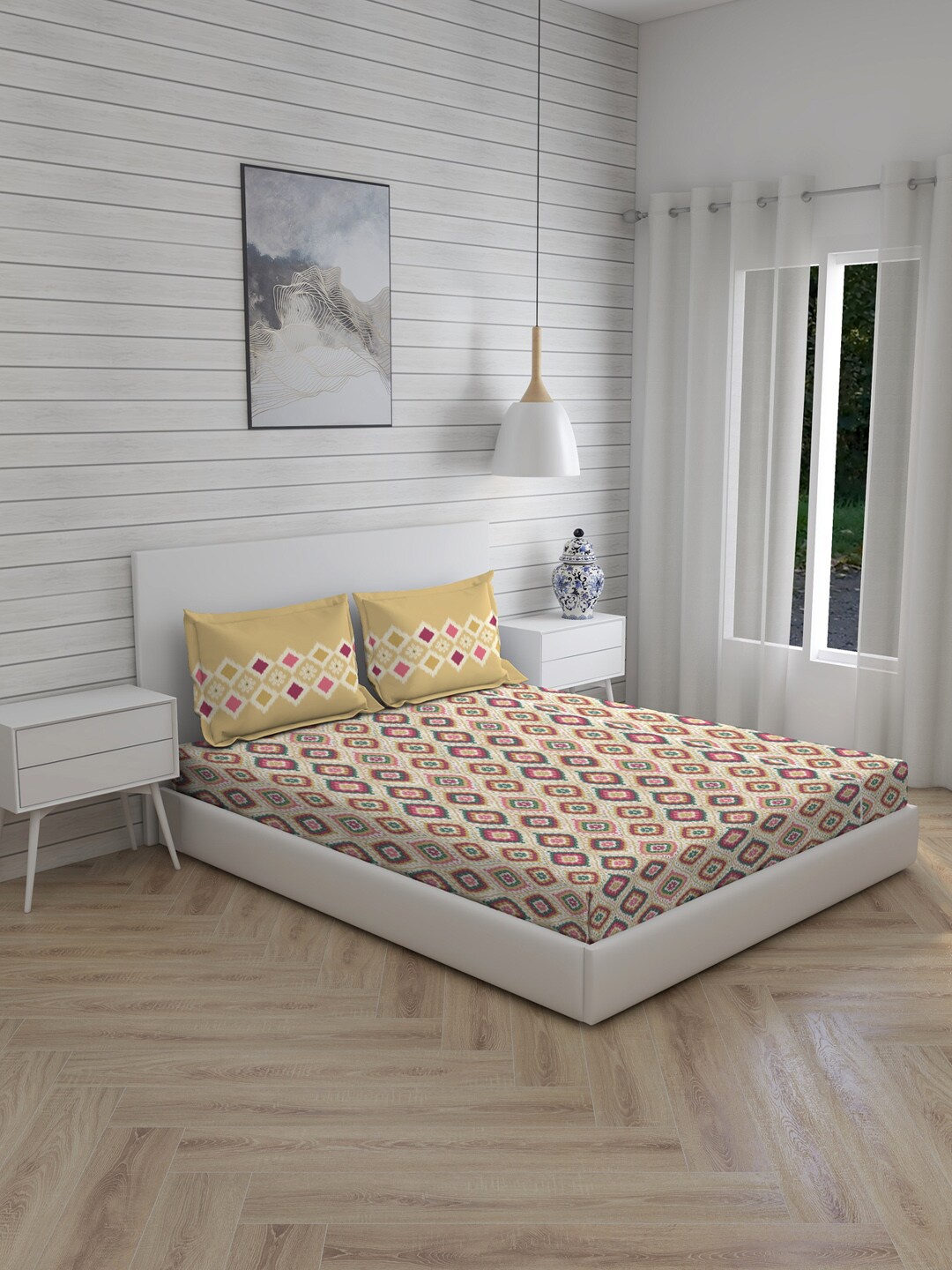 Layers Cream-Coloured & Pink Ethnic Motifs 104 TC Queen Bedsheet with 2 Pillow Covers
Layers Cream-Coloured & Pink Ethnic Motifs 104 TC Queen Bedsheet with 2 Pillow Covers