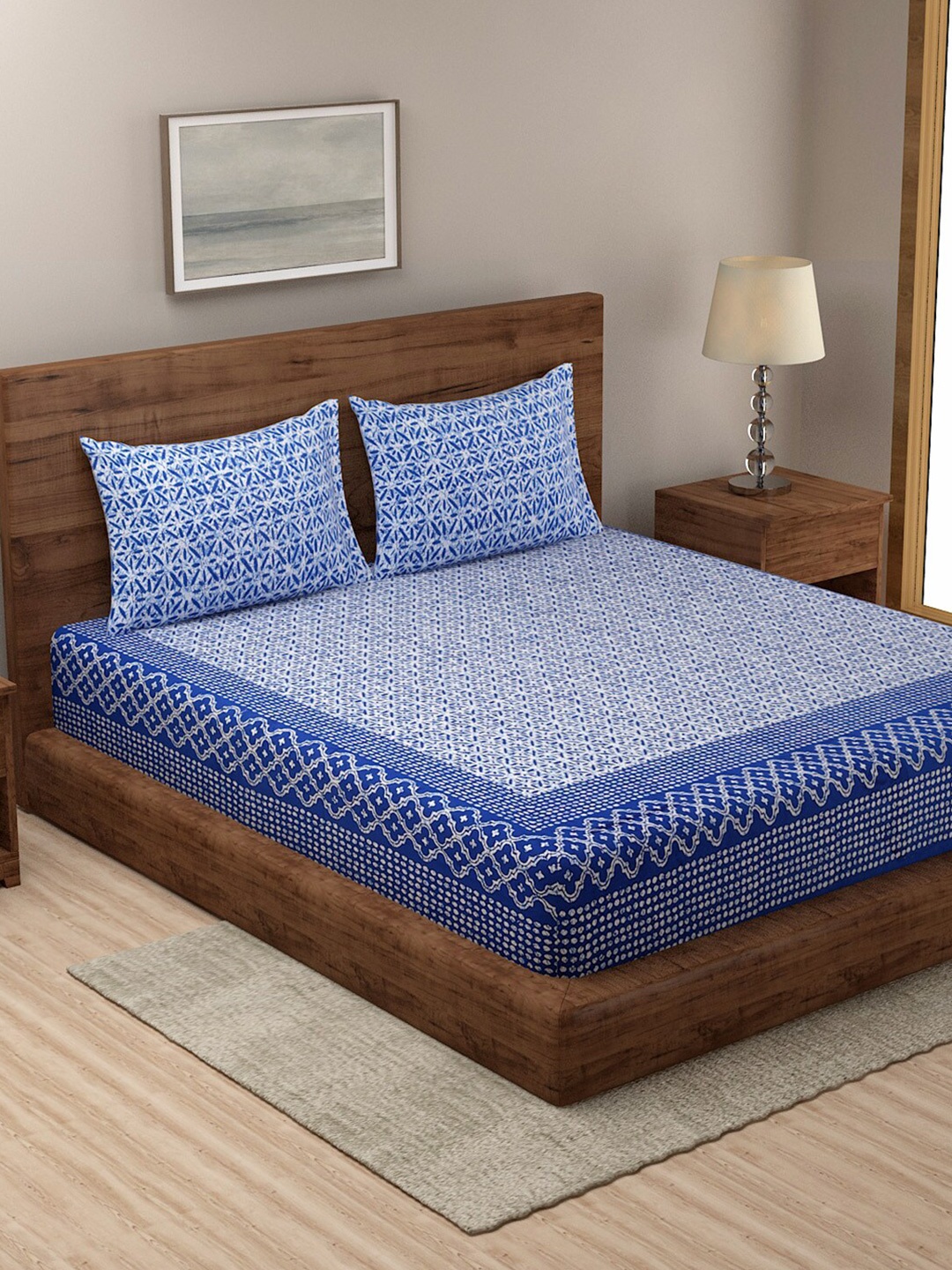 Rajasthan Decor Blue & White Ethnic Motifs 120 TC Queen Bedsheet with 2 Pillow Covers
Rajasthan Decor Blue & White Ethnic Motifs 120 TC Queen Bedsheet with 2 Pillow Covers