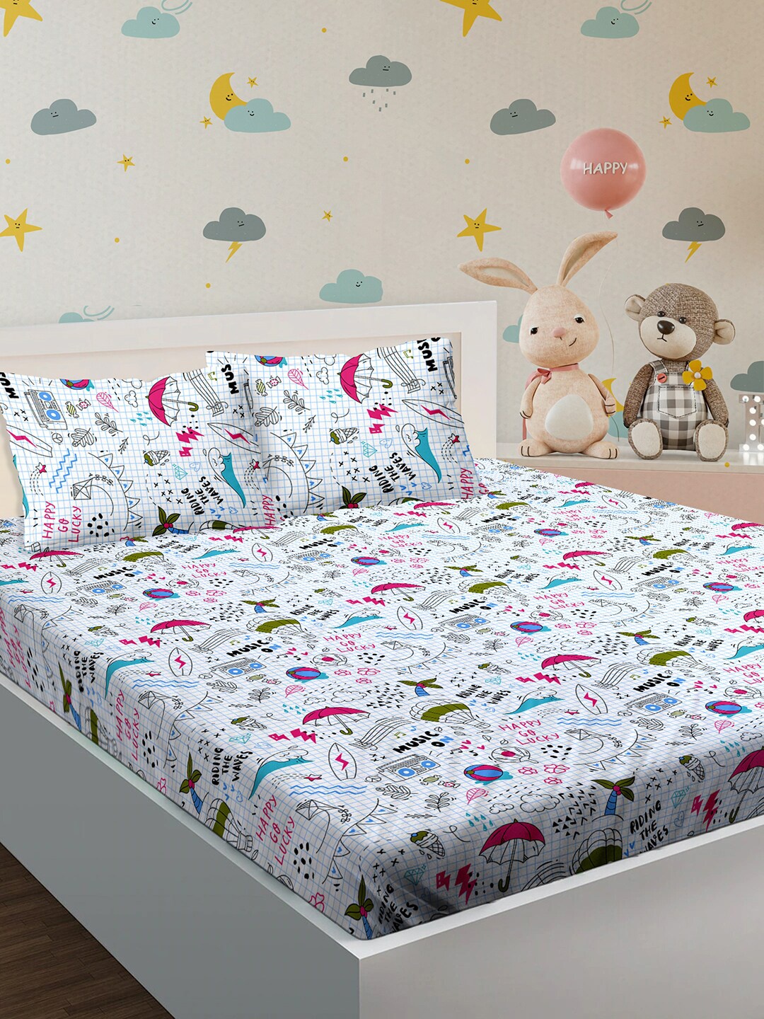 BELLA CASA Kids Kingdom White & Green Printed 180 TC King Bedsheet & 2 Pillow Covers
BELLA CASA Kids Kingdom White & Green Printed 180 TC King Bedsheet & 2 Pillow Covers