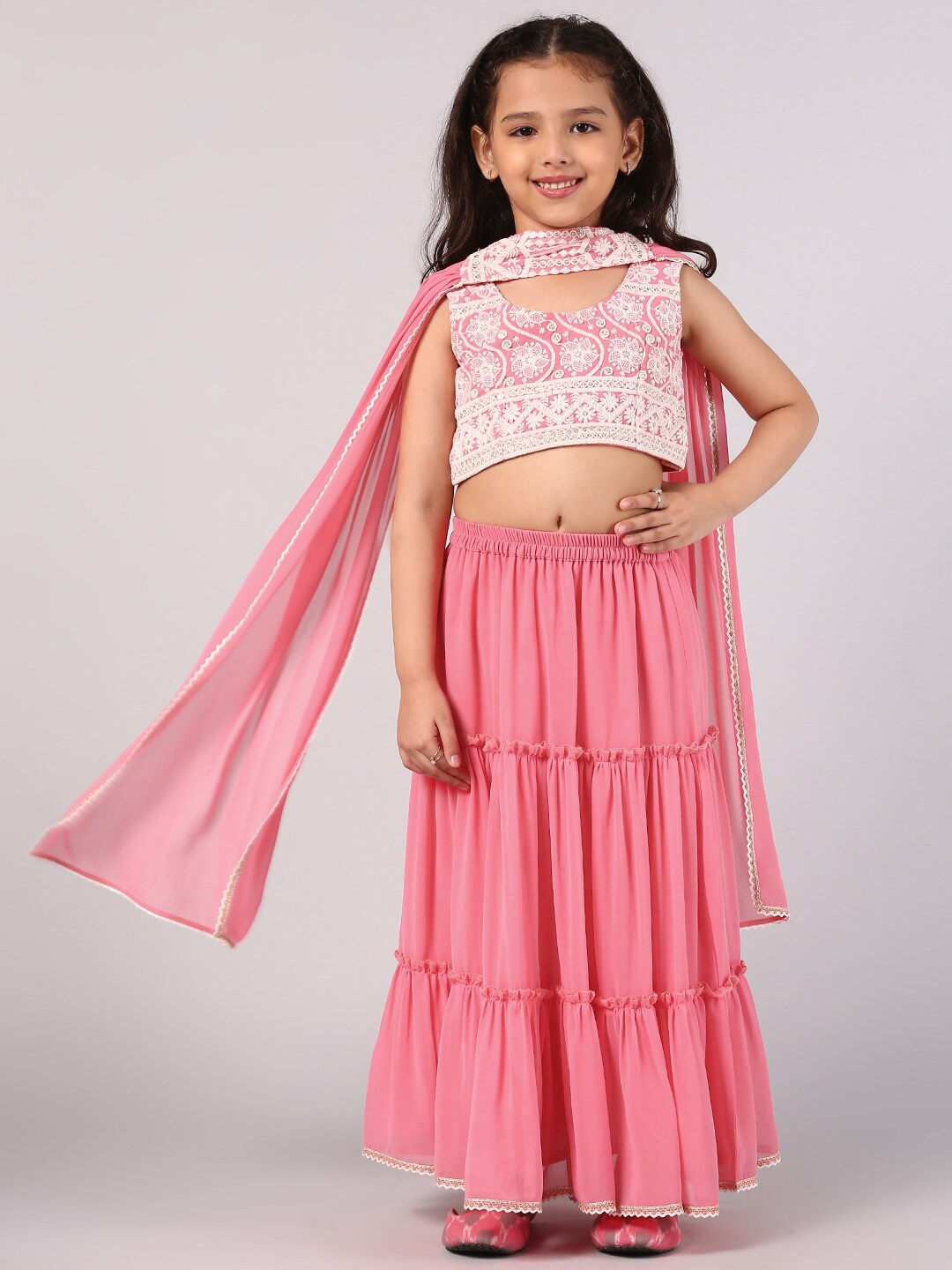 Libas KIDS Girls Pink & Off White Embroidered Thread Work Ready to Wear Lehenga & Blouse With Dupatta
Libas KIDS Girls Pink & Off White Embroidered Thread Work Ready to Wear Lehenga & Blouse With Dupatta