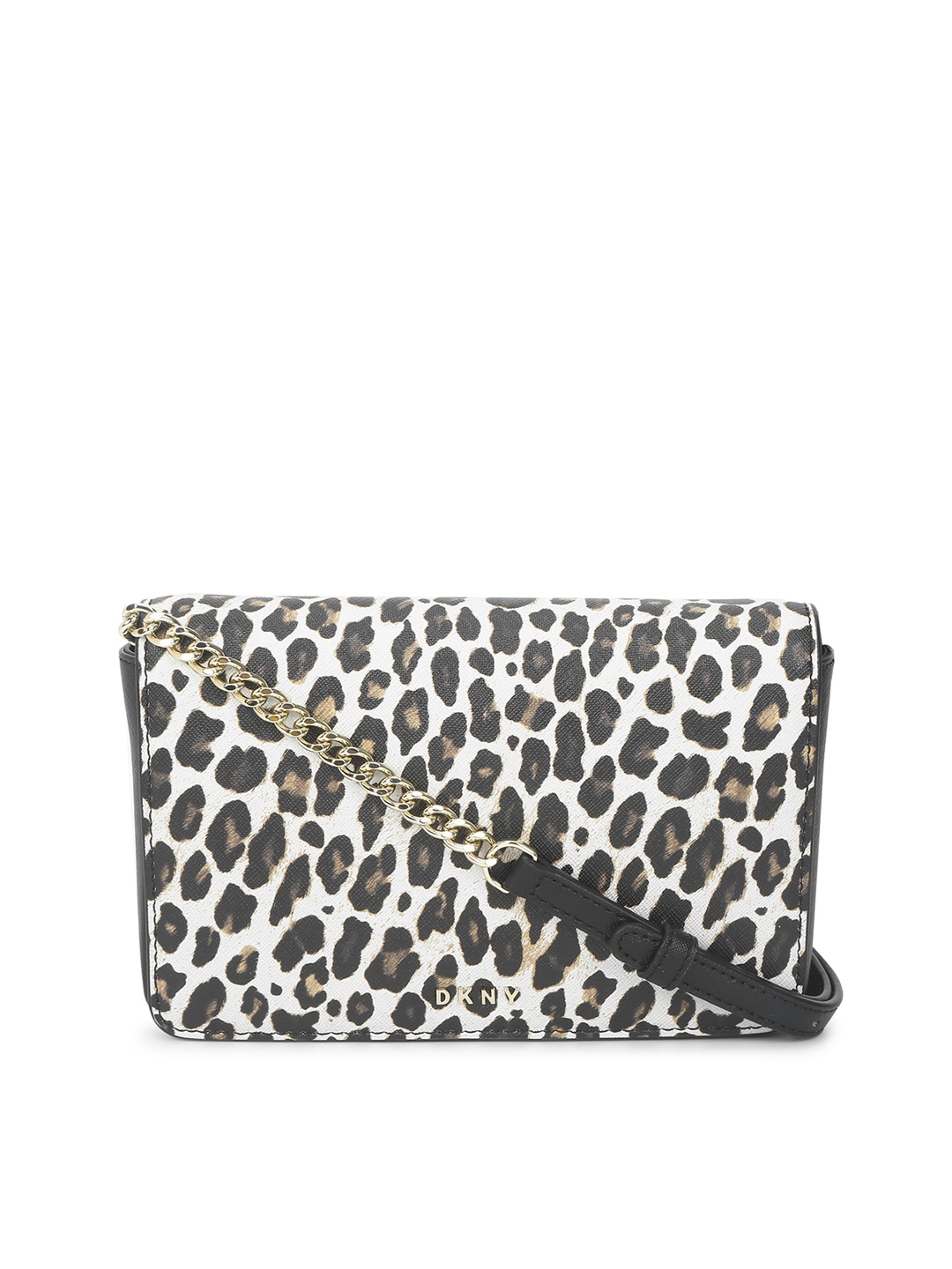 DKNY White Animal Printed Oversized Structured Sling Bag