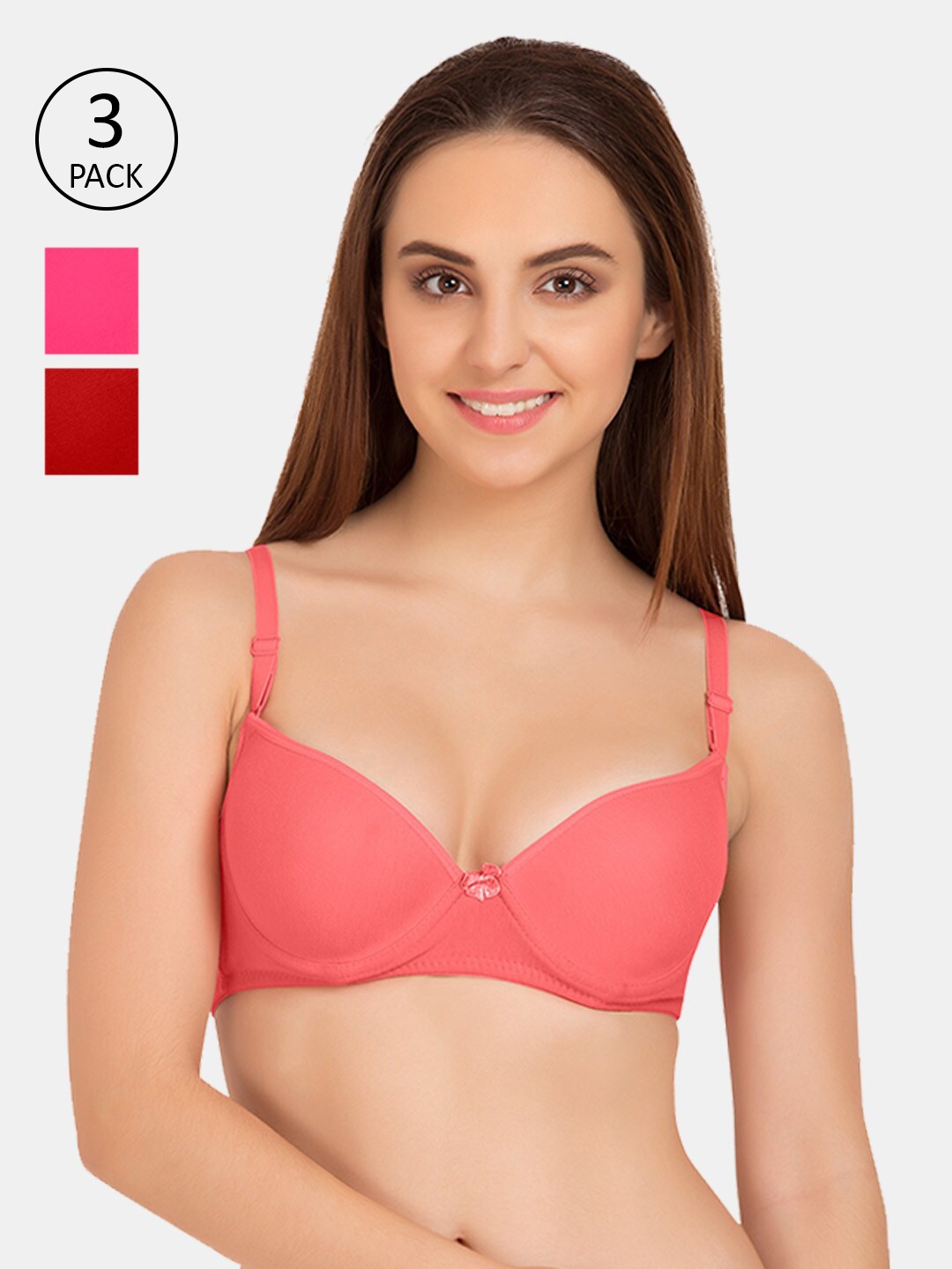 Tweens Pack Of 3 Cotton Push-Up Bra Underwired Heavily Padded, Coral
