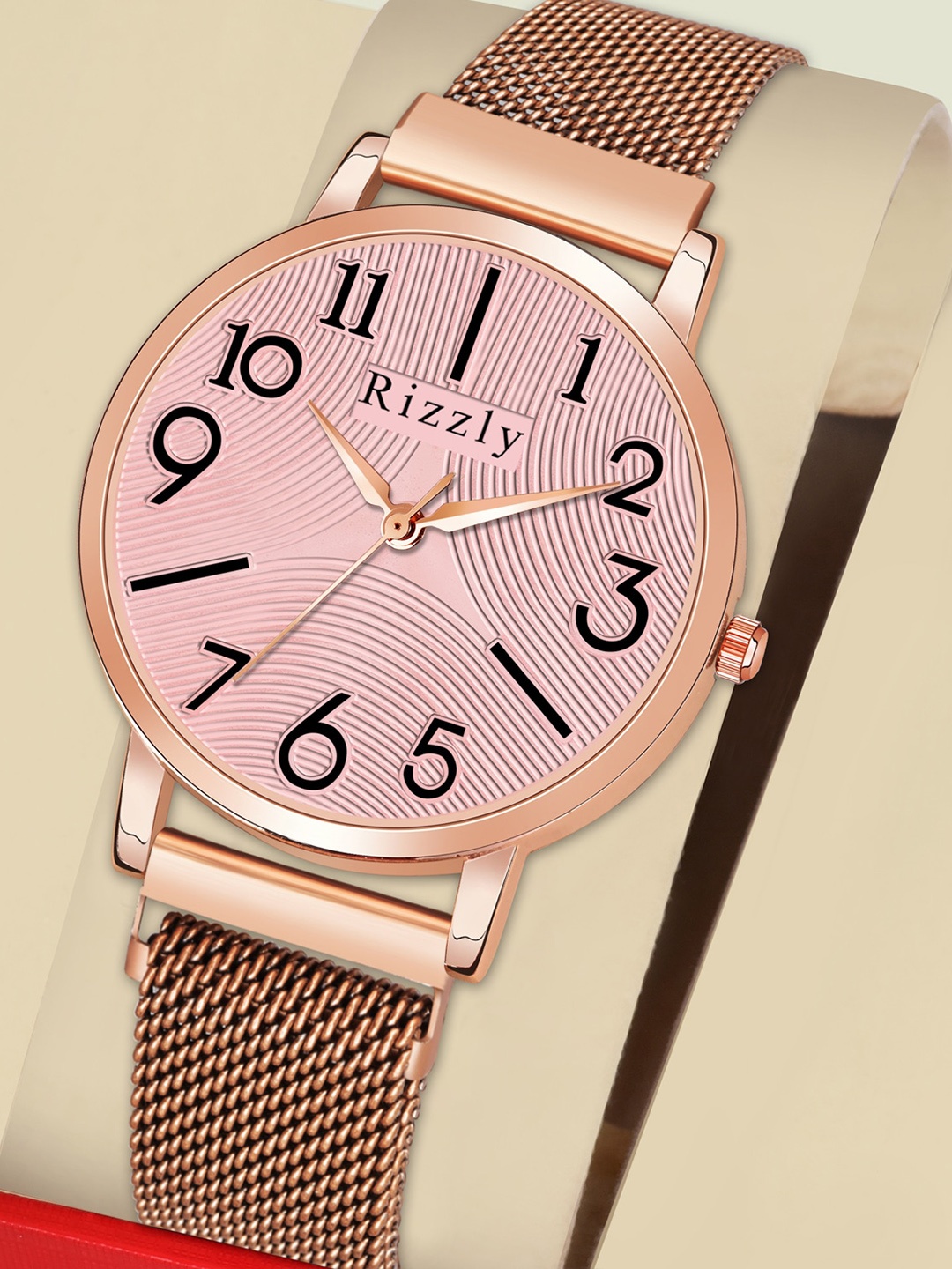 Rizzly Women Pink Brass Printed Dial & Rose Gold Toned Stainless Steel Bracelet Style Straps Analogue Watch
Rizzly Women Pink Brass Printed Dial & Rose Gold Toned Stainless Steel Bracelet Style Straps Analogue Watch