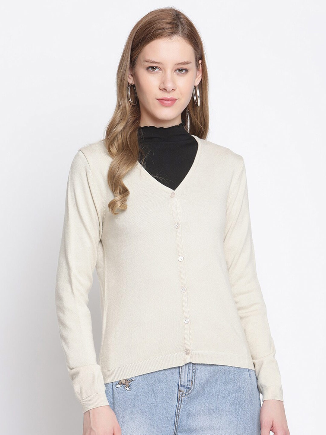 Madame Women Beige Woollen Cardigan