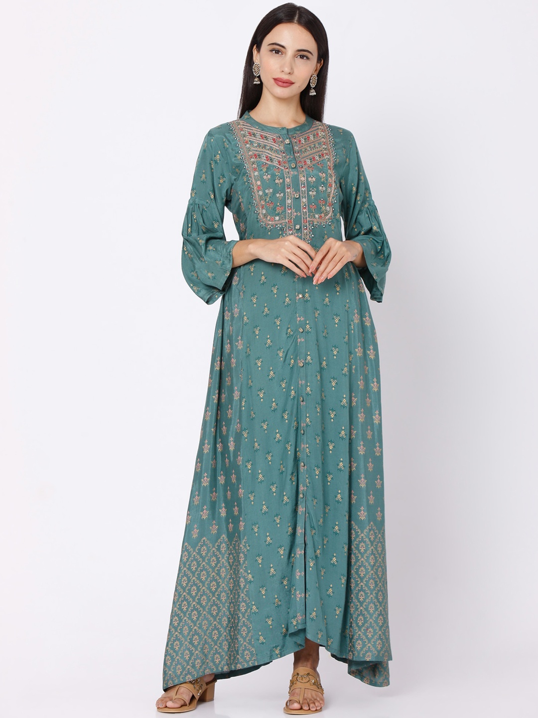 Ojas Designs Green Floral Maxi Dress