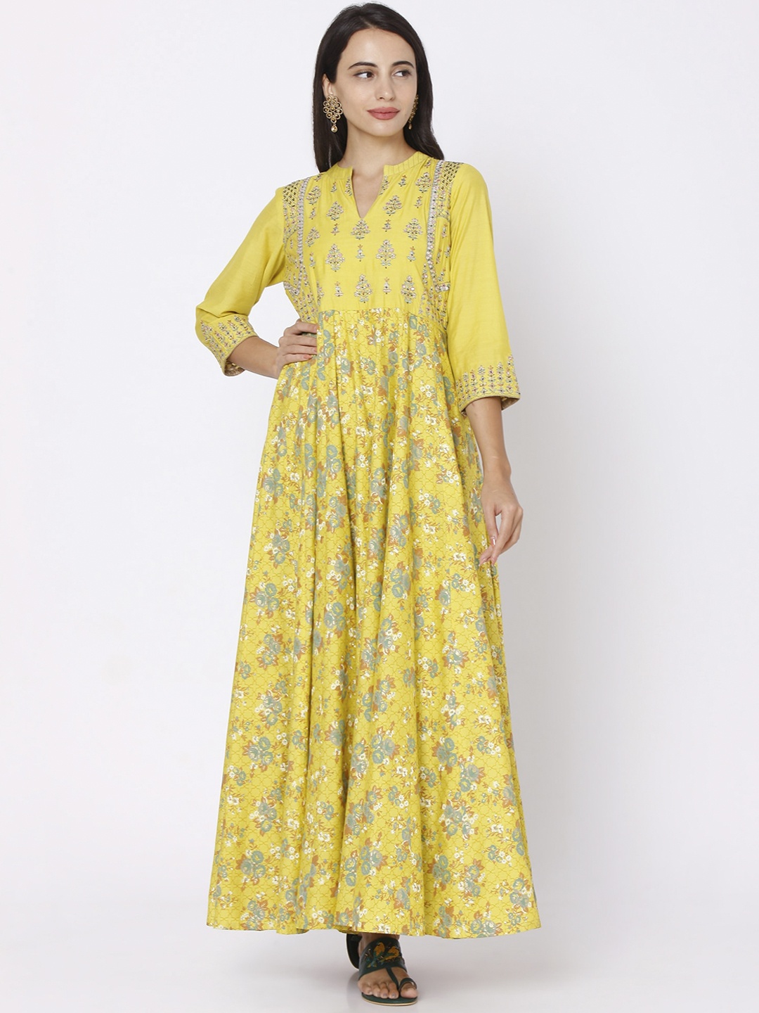 Ojas Designs Yellow Floral Maxi Dress