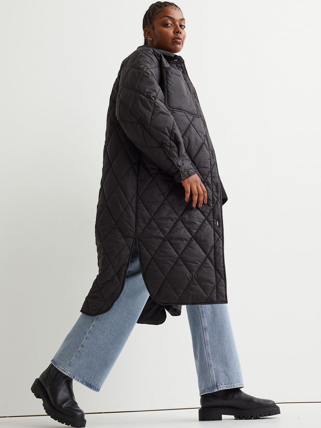 H&M Women Black Quilted Shirt Jacket