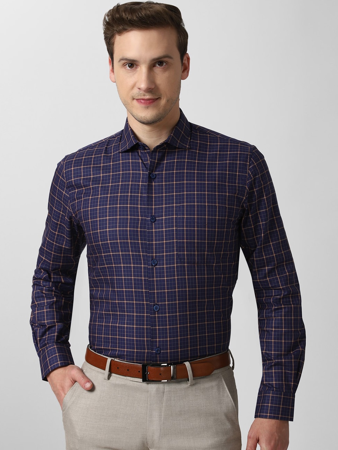 Peter England Elite Men Navy Blue & Yellow Slim Fit Checked Pure Cotton Formal Shirt
Peter England Elite Men Navy Blue & Yellow Slim Fit Checked Pure Cotton Formal Shirt