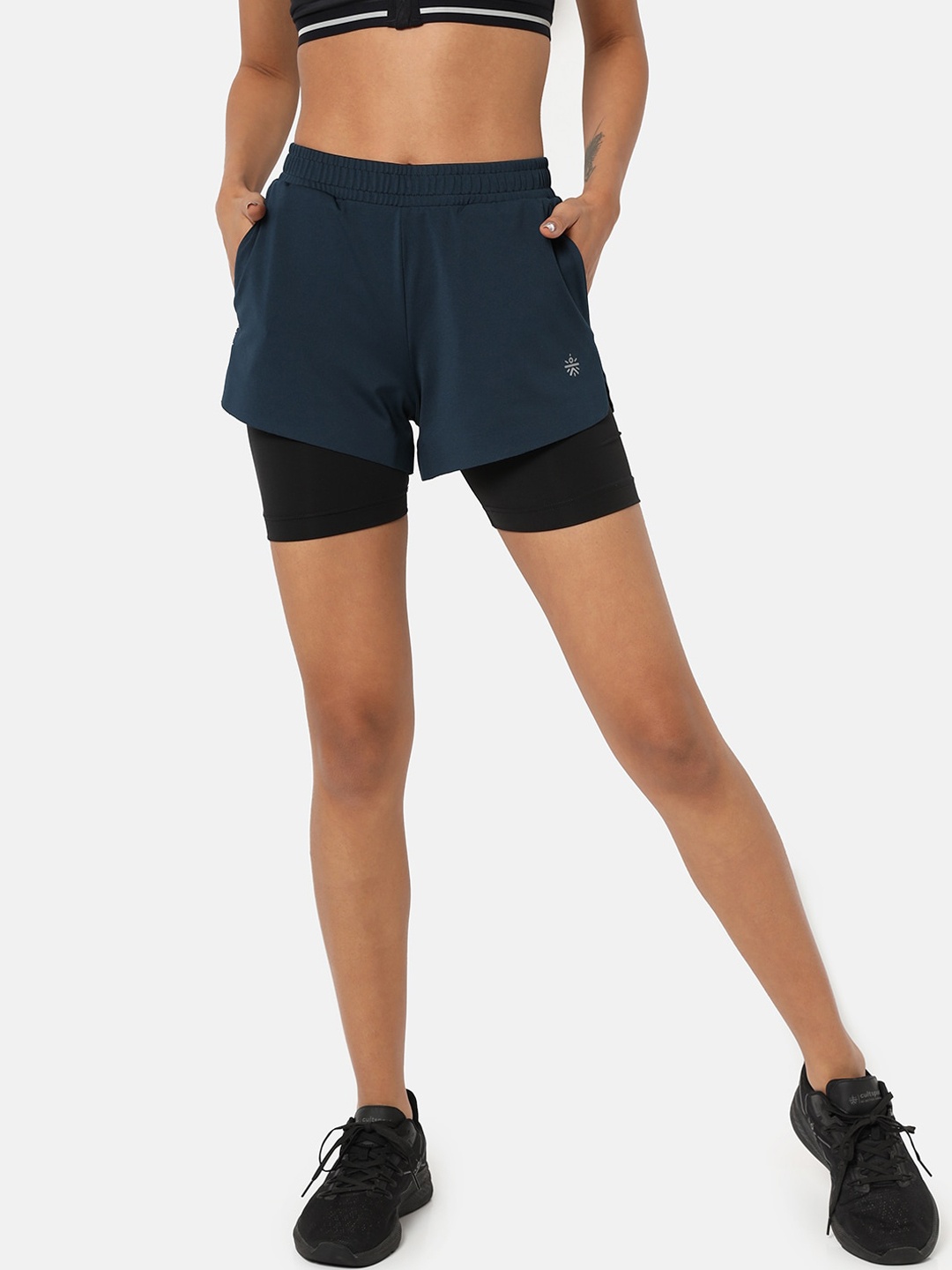 Cultsport Women Blue High-Rise Training or Gym Sports Shorts
