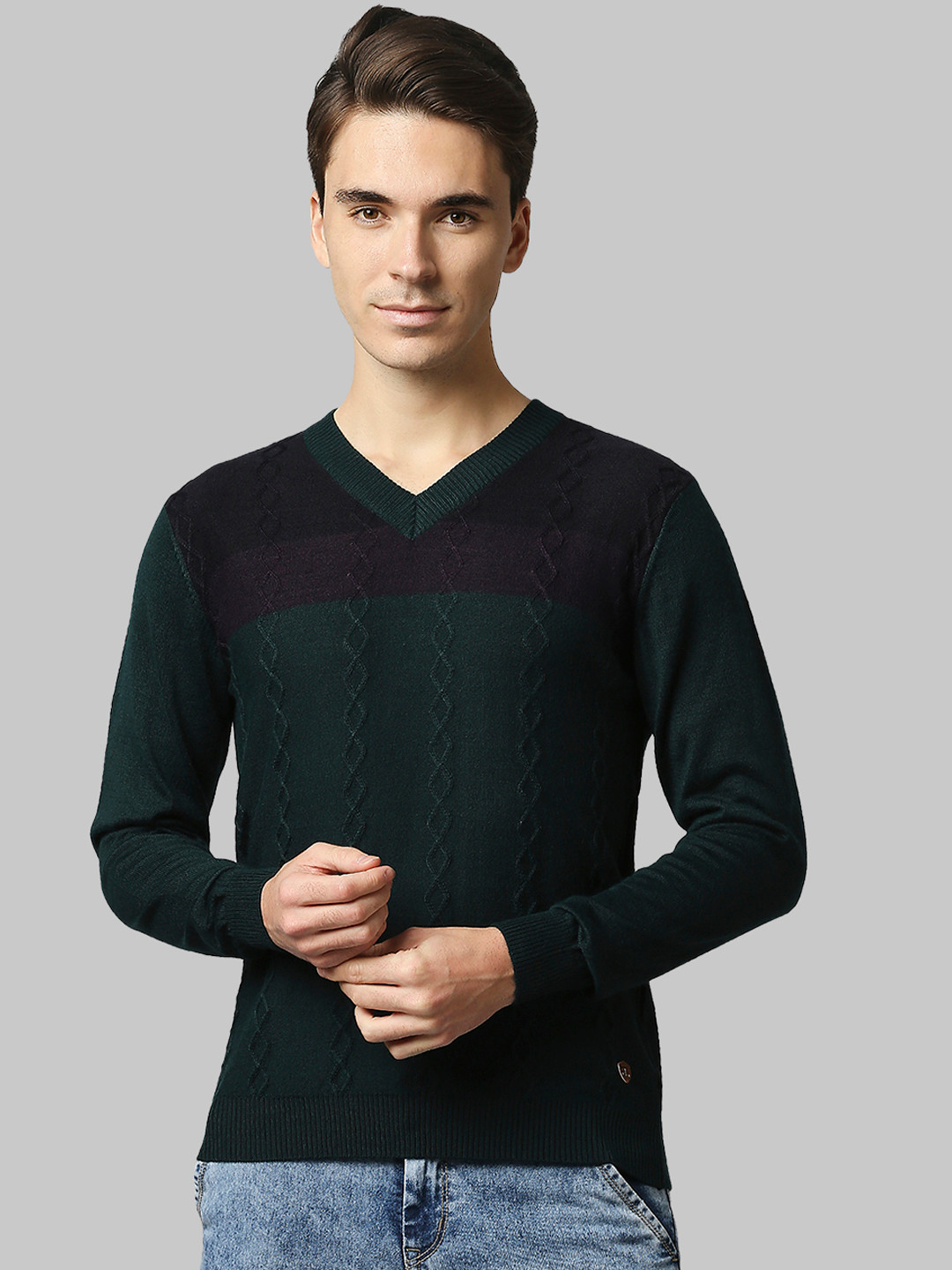 Raymond Men Green & Black Cable Knit Pullover 
Raymond Men Green & Black Cable Knit Pullover