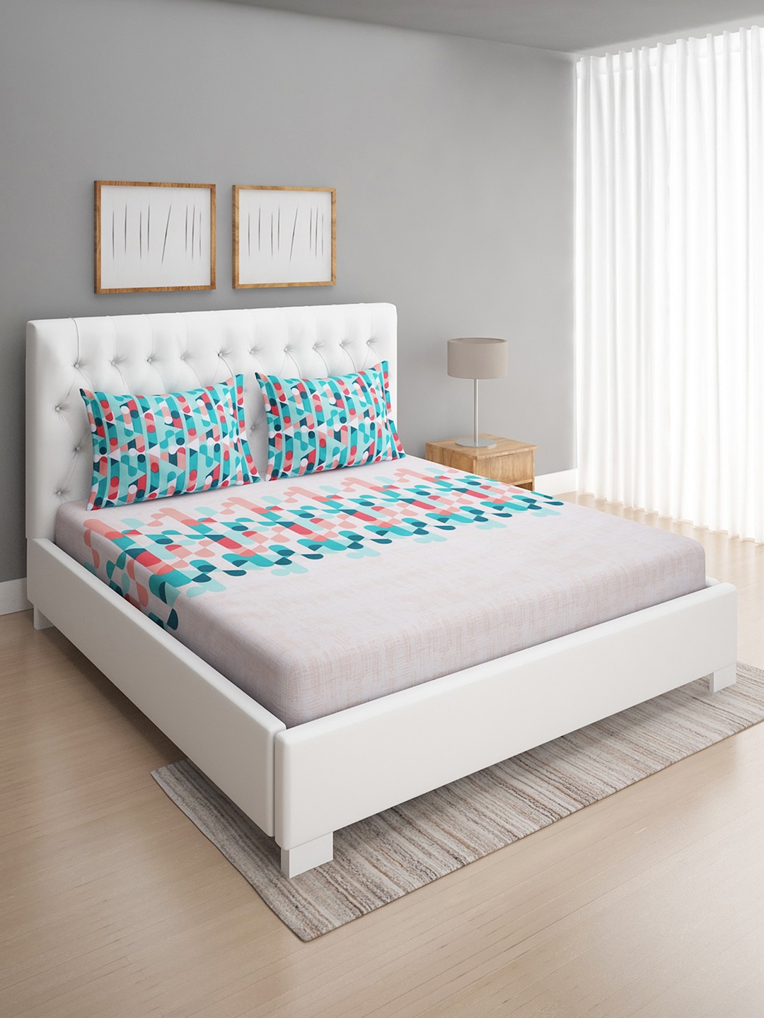 ROMEE Beige & Blue Geometric Printed 144 TC Microfiber Queen Bedsheet with 2 Pillow Covers
ROMEE Beige & Blue Geometric Printed 144 TC Microfiber Queen Bedsheet with 2 Pillow Covers