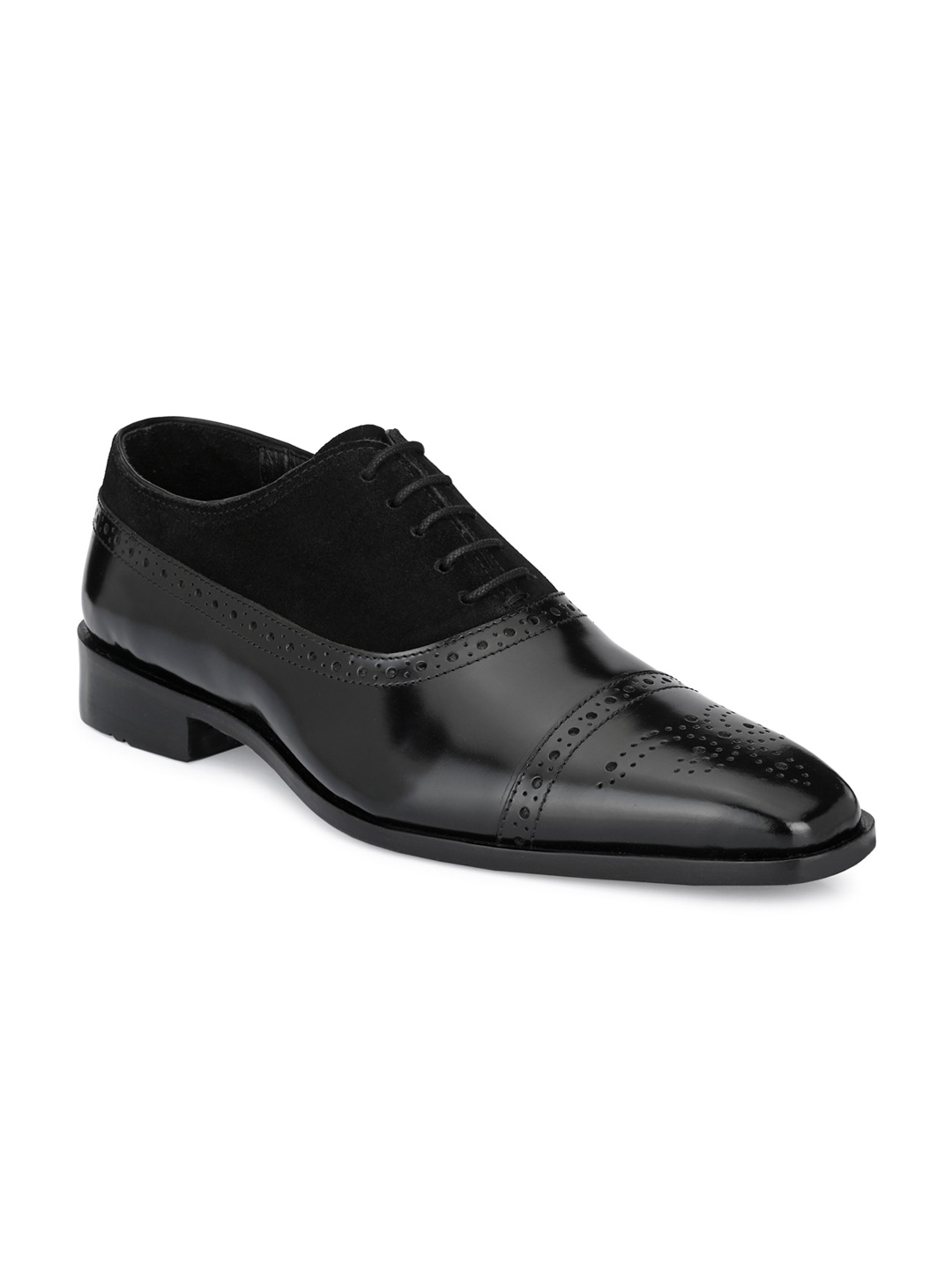 Harrykson London Men Black Solid Leather Formal Brogues