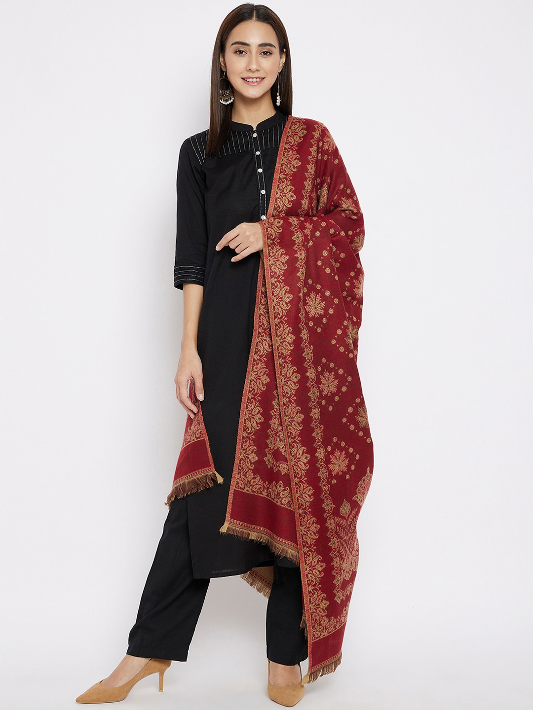 VERO AMORE Women Maroon & Beige Woven-Design Jacquard Shawl
VERO AMORE Women Maroon & Beige Woven-Design Jacquard Shawl