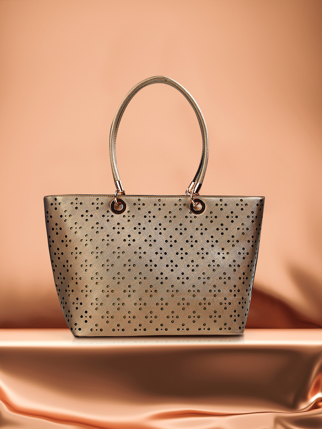 CODE by Lifestyle Rose Gold Textured Oversized Structured Shoulder Bag with Cut Work
CODE by Lifestyle Rose Gold Textured Oversized Structured Shoulder Bag with Cut Work