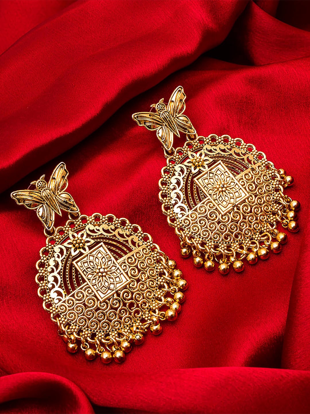 aadita Gold-Toned Geometric Chandbalis Earrings