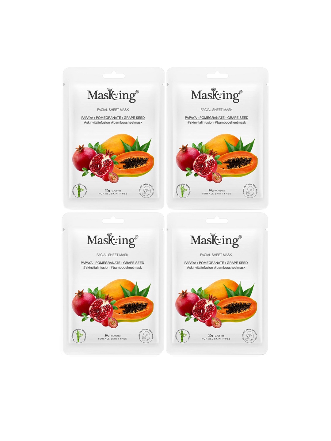 MasKing Pack of 4 Facial Sheet Mask - Papaya, Pomegranate & Grape Seed, Lime green
MasKing Pack of 4 Facial Sheet Mask - Papaya, Pomegranate & Grape Seed, Lime green