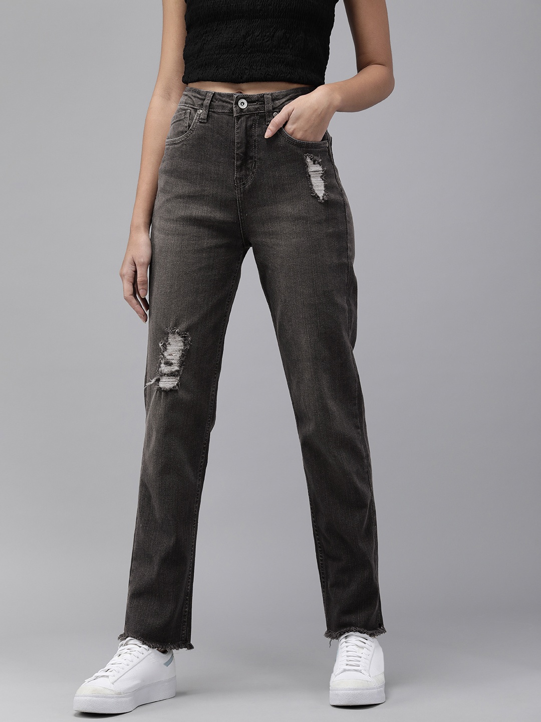 The Roadstyle Lifestyle Co. Women Black Boyfriend Fit High-Rise Highly Distressed Jeans
The Roadstyle Lifestyle Co. Women Black Boyfriend Fit High-Rise Highly Distressed Jeans
