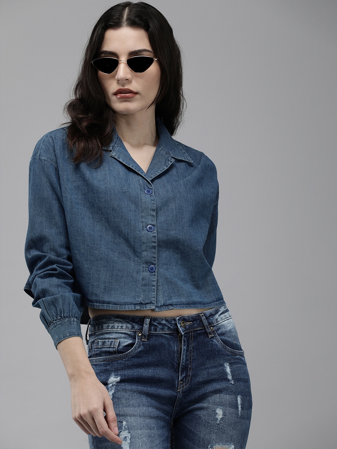 The Roadster Lifestyle Co Women Blue Drop-Shoulder Cuban Collar Denim Crop Casual Shirt
The Roadster Lifestyle Co Women Blue Drop-Shoulder Cuban Collar Denim Crop Casual Shirt
