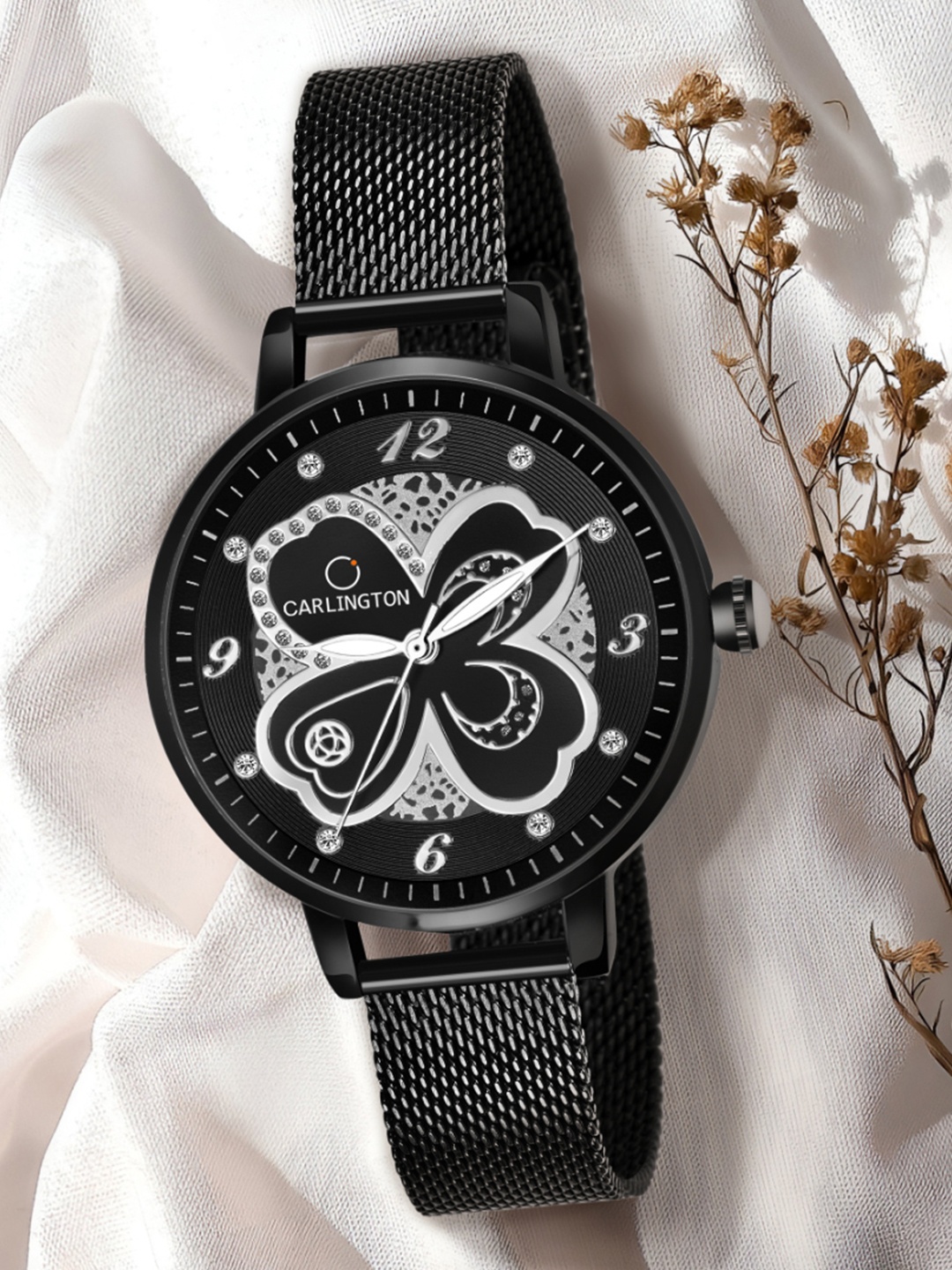 CARLINGTON Women Black Embellished Dial & Black Stainless Steel Bracelet Style Straps Analogue Watch
CARLINGTON Women Black Embellished Dial & Black Stainless Steel Bracelet Style Straps Analogue Watch