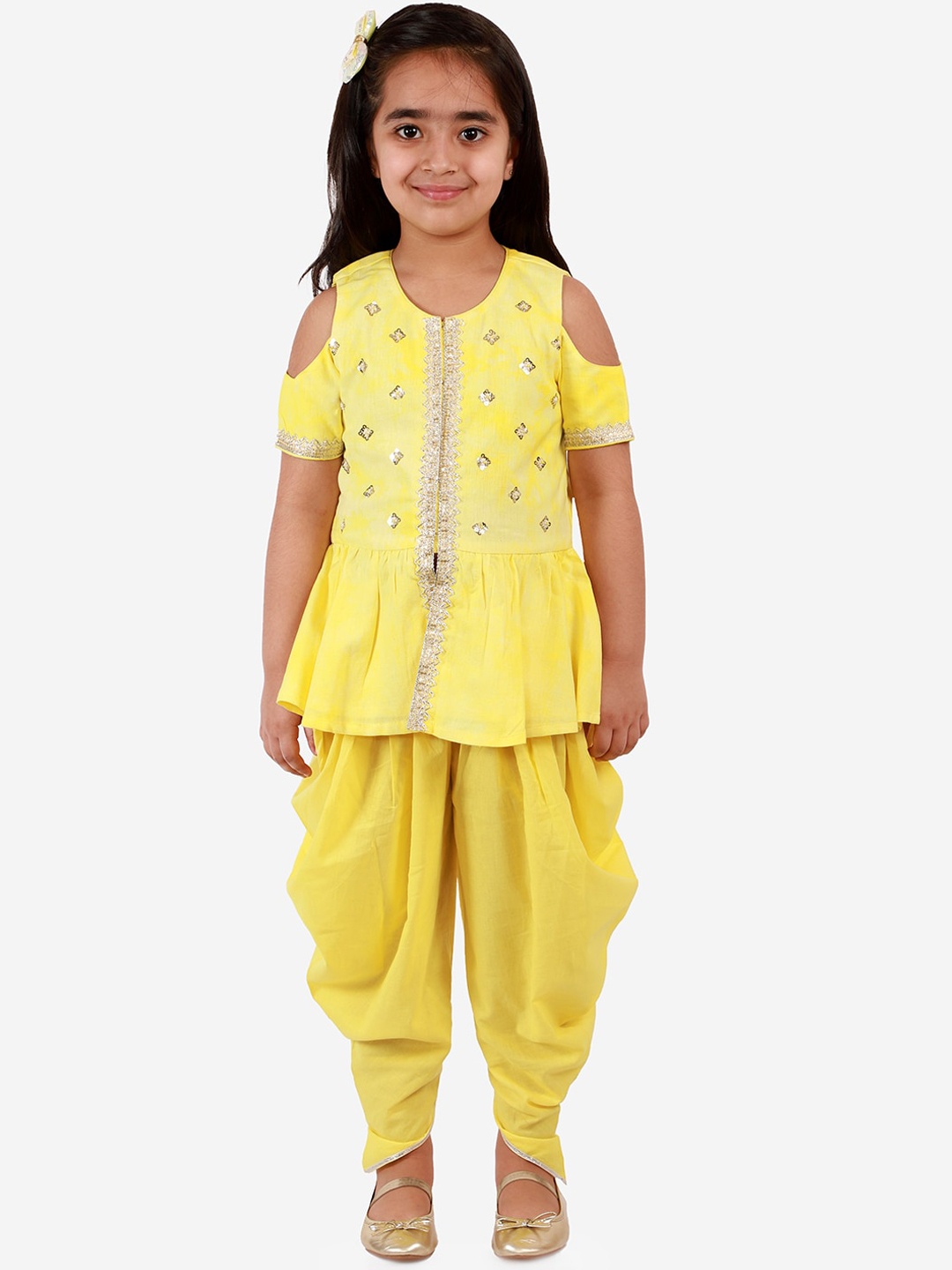 LIL DRAMA Girls Yellow Ethnic Motifs Embroidered Regular Pure Cotton Kurti with Dhoti Pants
LIL DRAMA Girls Yellow Ethnic Motifs Embroidered Regular Pure Cotton Kurti with Dhoti Pants