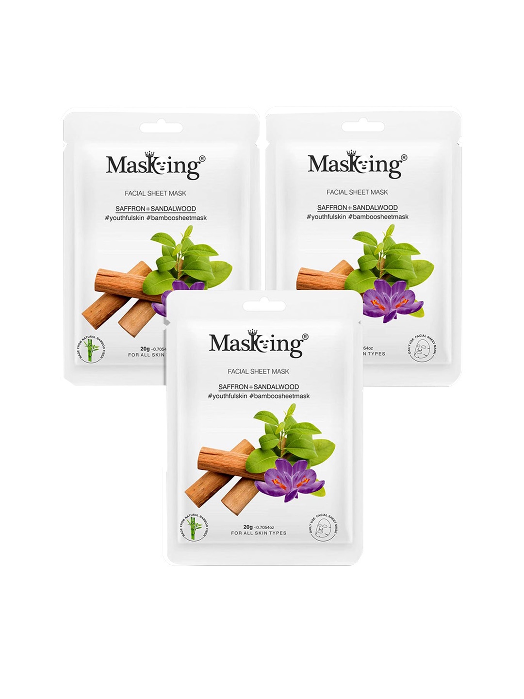 MasKing Unisex Pack of 3 Saffron & Sandalwood Bamboo Facial Sheet Masks - 60 ml, Violet
MasKing Unisex Pack of 3 Saffron & Sandalwood Bamboo Facial Sheet Masks - 60 ml, Violet