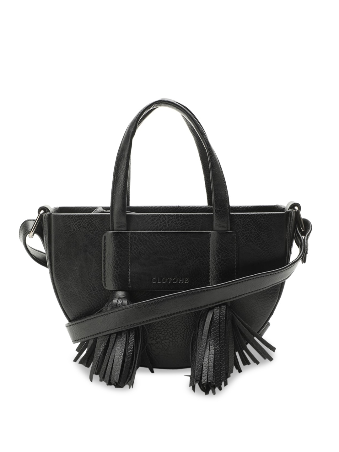 Clotche Black PU Swagger Shoulder Bag with Tasselled