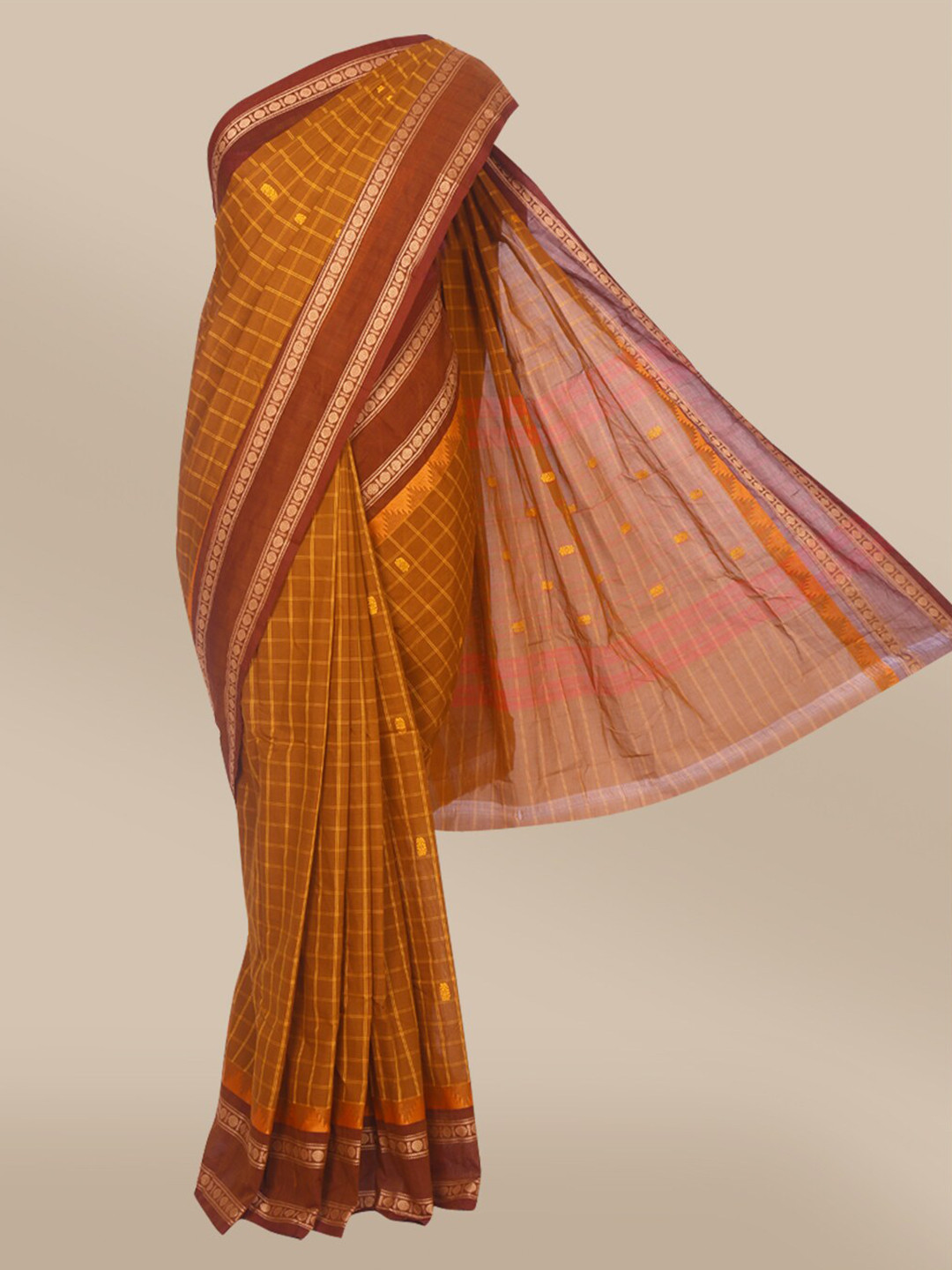 The Chennai Silks Women Mustard Checked Woven Design Chettinad Cotton Saree 
The Chennai Silks Women Mustard Checked Woven Design Chettinad Cotton Saree