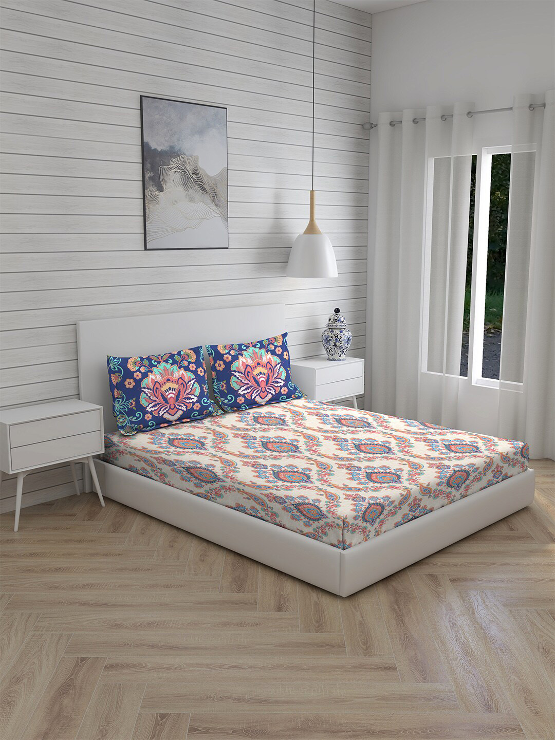 Boutique Living India Beige & Blue 300 TC Pure Cotton King Bedsheet with 2 Pillow Covers
Boutique Living India Beige & Blue 300 TC Pure Cotton King Bedsheet with 2 Pillow Covers