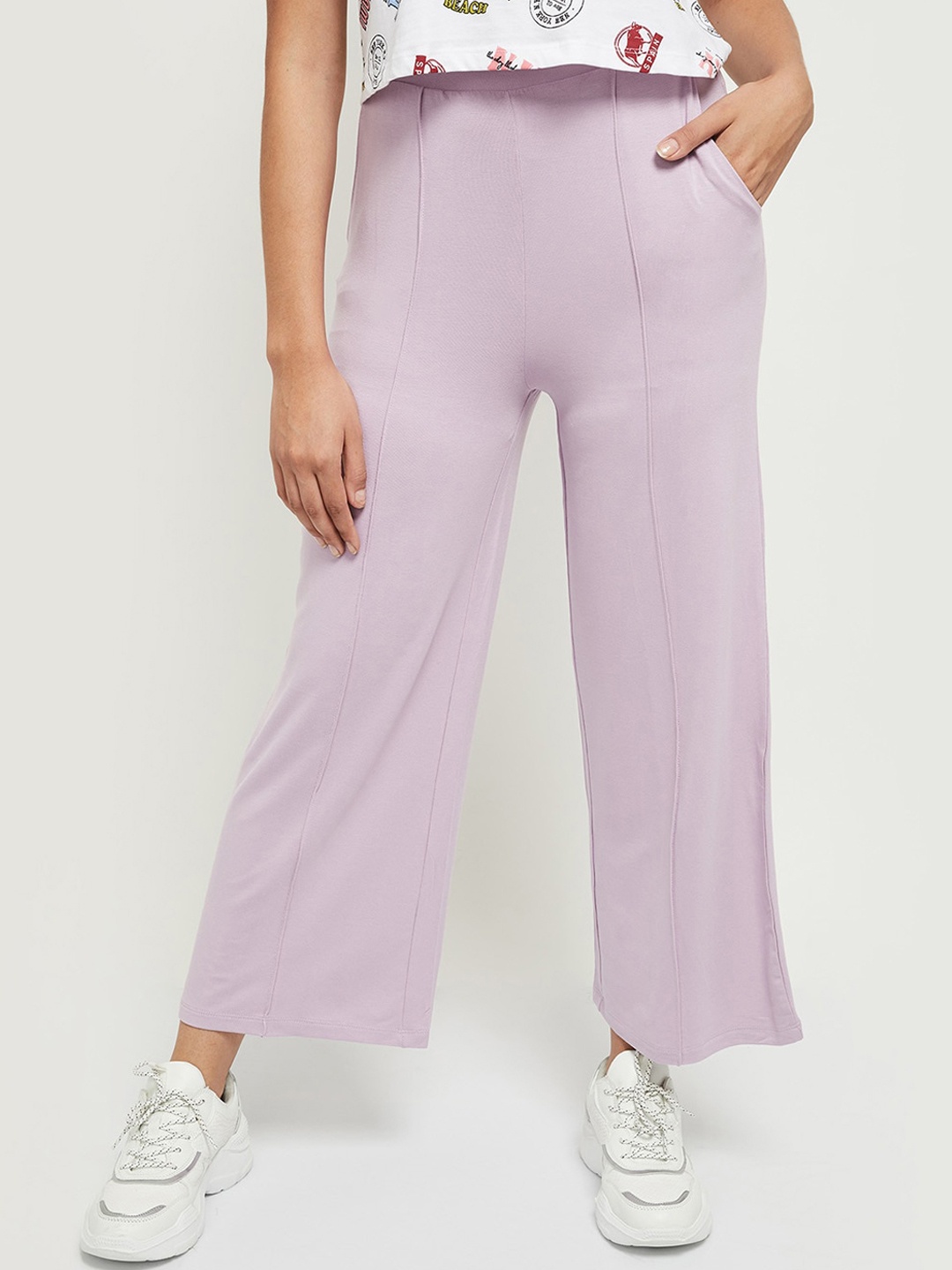 max Women Purple Pleated Parallel Trousers