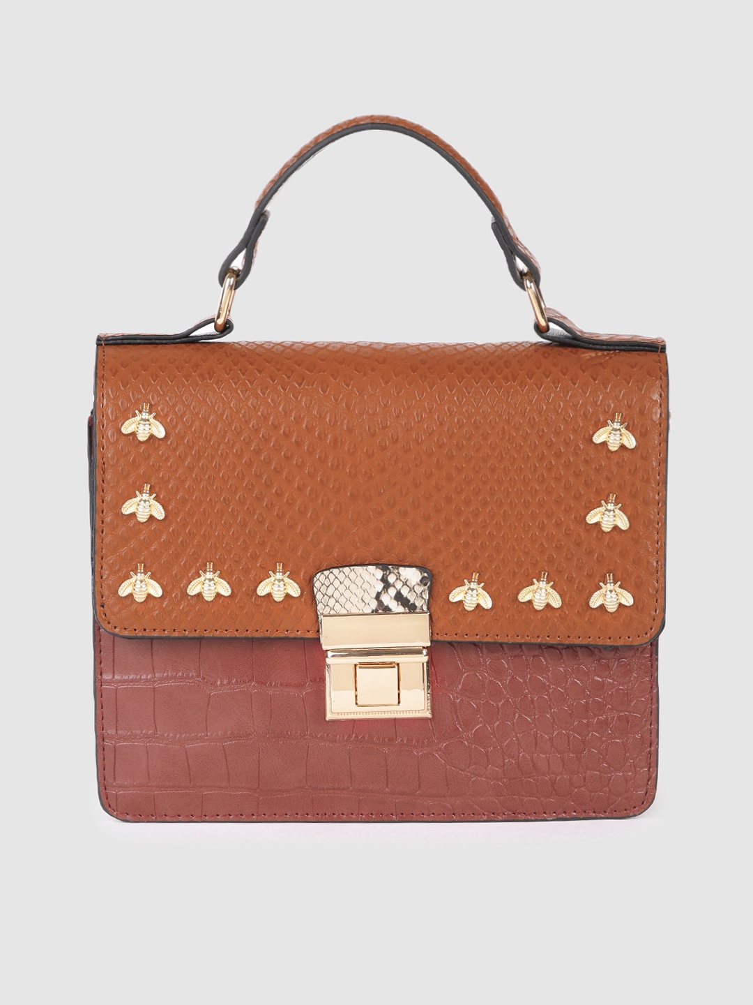 Accessorize Multicoloured Snake Print Croc Textured Bee Studded Colourblocked Satchel, Multi
Accessorize Multicoloured Snake Print Croc Textured Bee Studded Colourblocked Satchel, Multi