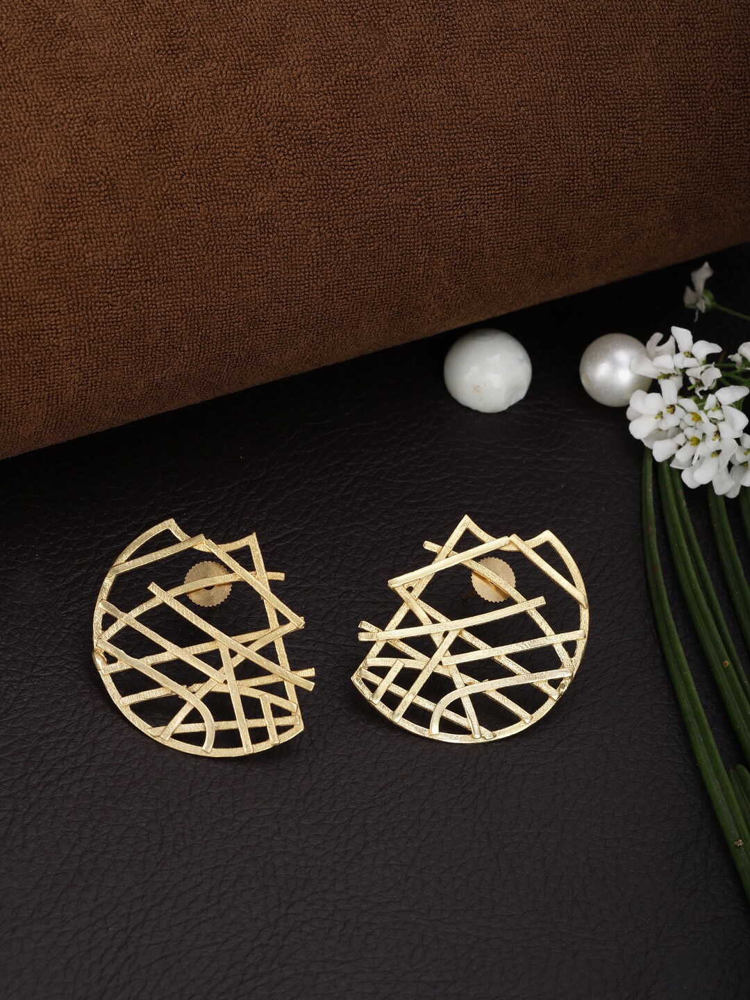 Berserk Woman Gold-Toned Abstract Halfmoon Studs Earrings