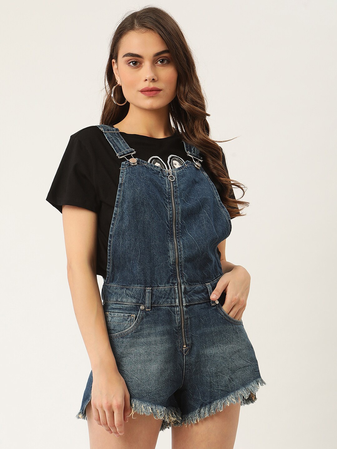 KENDALL & KYLIE Women Blue Washed Denim Dungaree