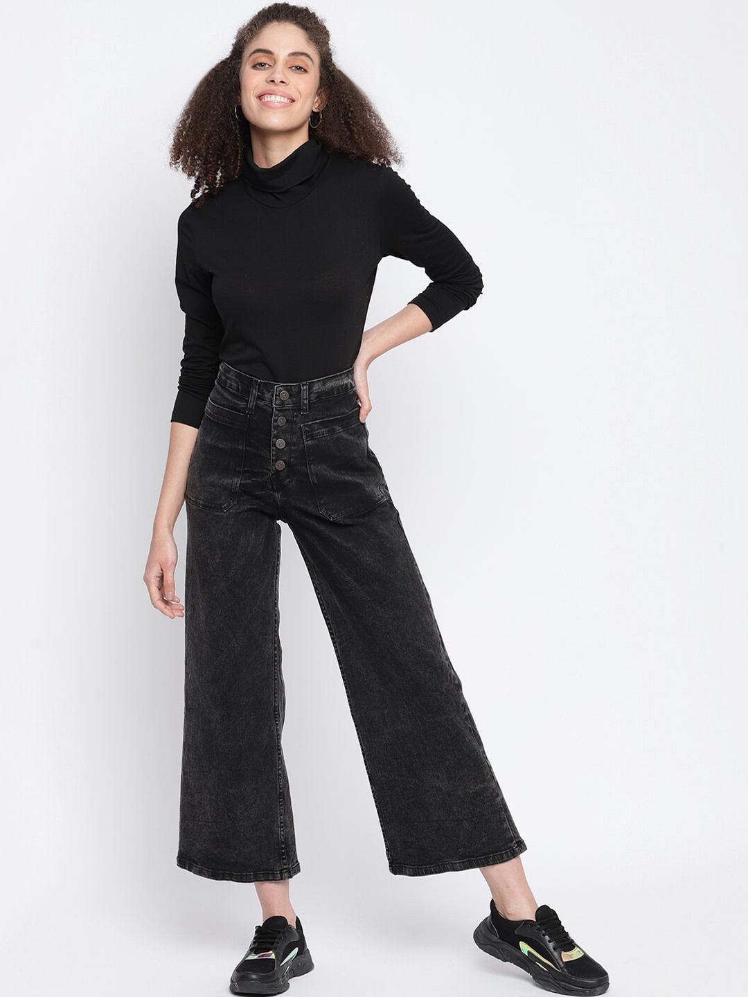 TALES & STORIES Women Black Wide Leg High-Rise Light Fade Stretchable Jeans
TALES & STORIES Women Black Wide Leg High-Rise Light Fade Stretchable Jeans