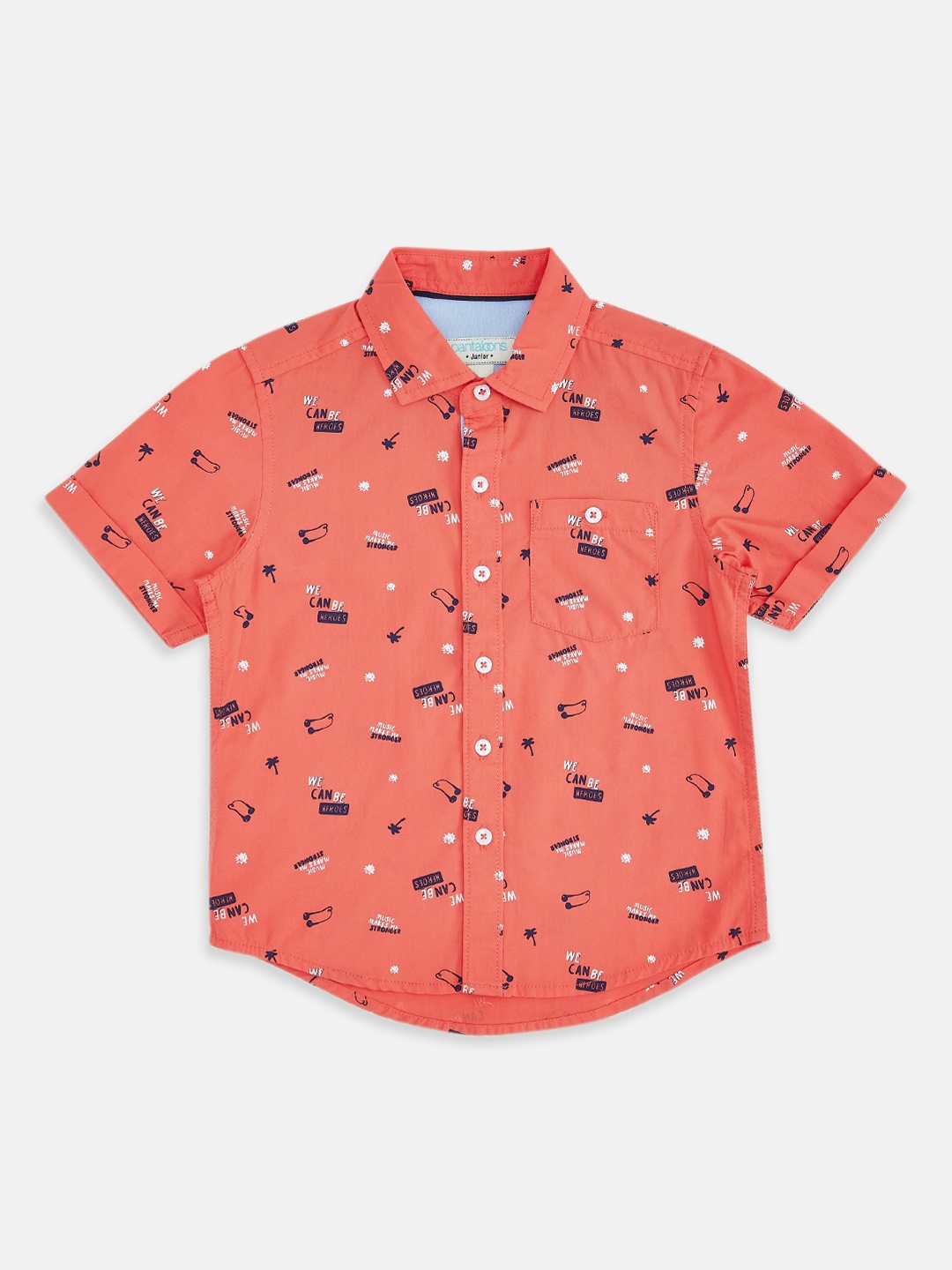 Pantaloons Junior Boys Coral Opaque Printed Casual Shirt