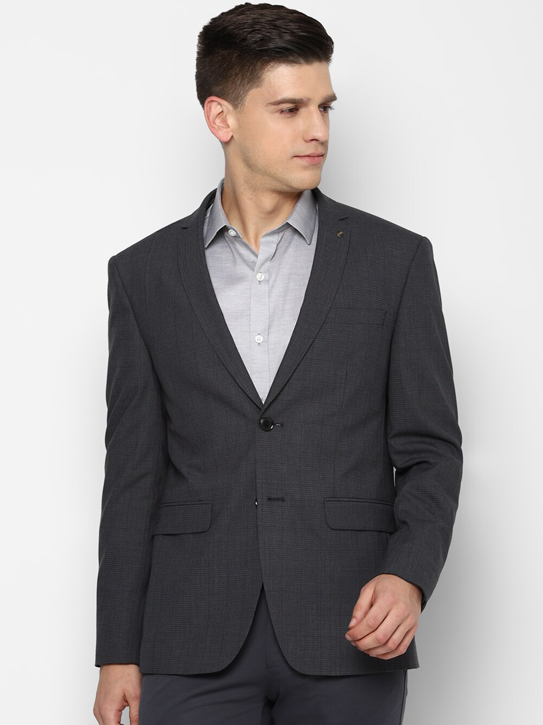 Allen Solly Men Grey Checked Slim-Fit Single-Breasted Formal Blazer