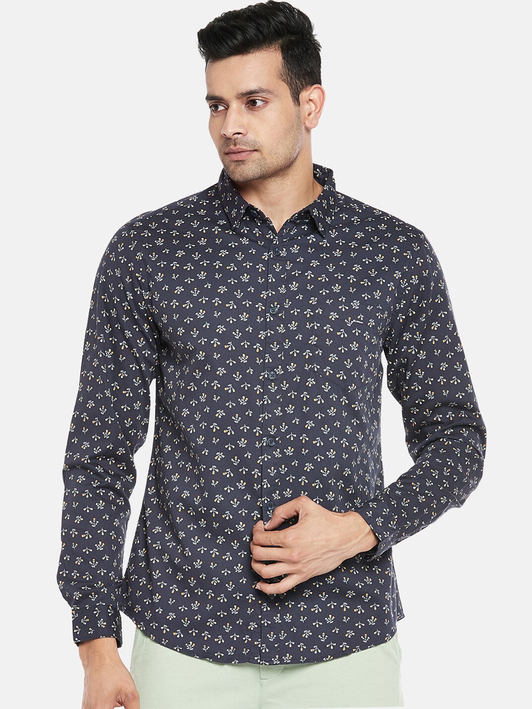 BYFORD by Pantaloons Men Navy Blue Slim Fit Floral Printed Casual Shirt