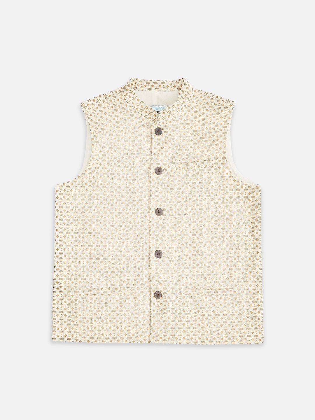 indus route by Pantaloons Boys Cream Colored & Gold Printed Pure Cotton Nehru Jacket
indus route by Pantaloons Boys Cream Colored & Gold Printed Pure Cotton Nehru Jacket