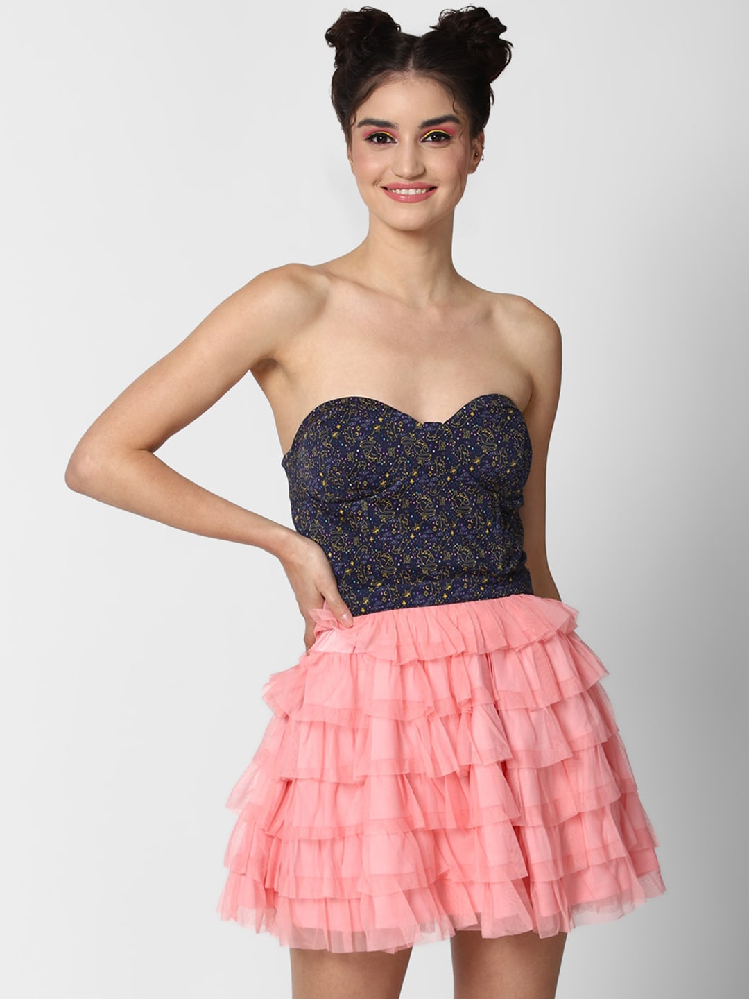 FOREVER 21 Navy Blue & Pink Embellished Mini Tube Dress