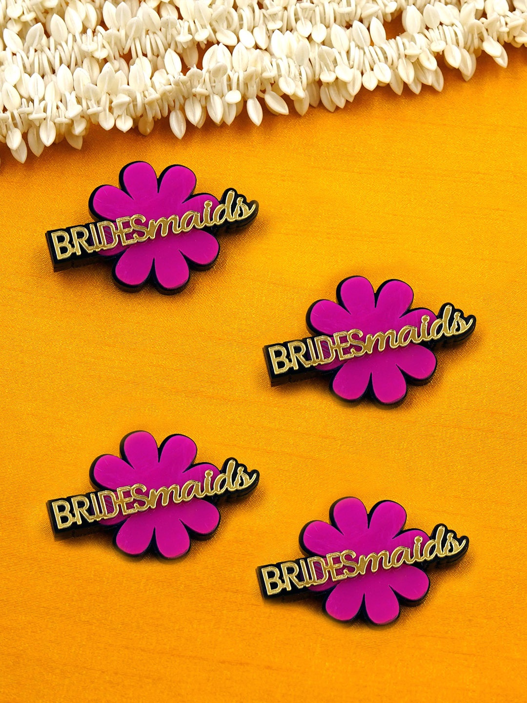 Krafted with Happiness Set Of 4 Gold-Toned & Black Team Swag Wedding Statement Brooch