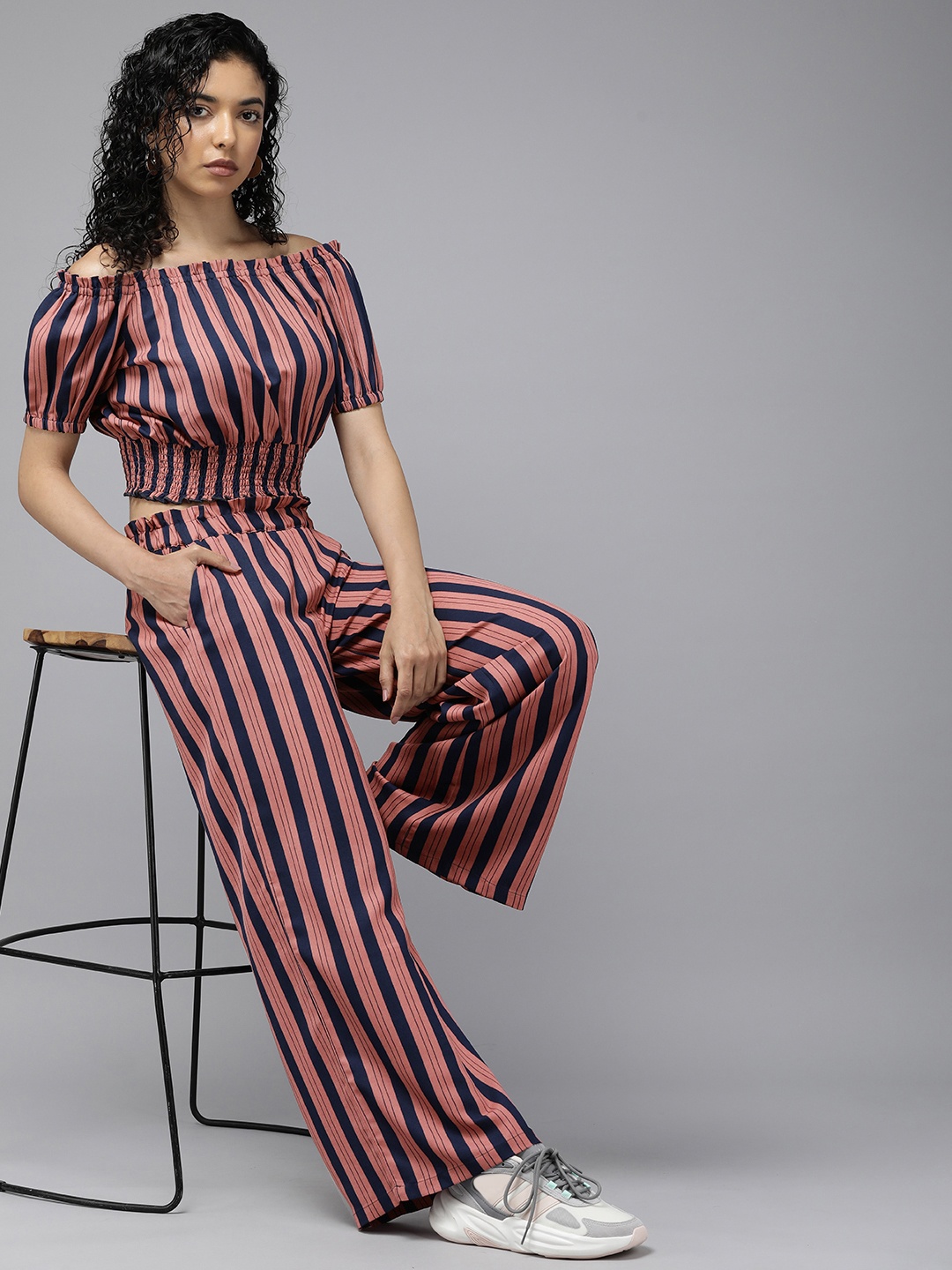 The Roadster Lifestyle Co. Women Striped Off-Shoulder Crop Top With Trousers Co-ords Set, Navy blue
The Roadster Lifestyle Co. Women Striped Off-Shoulder Crop Top With Trousers Co-ords Set, Navy blue