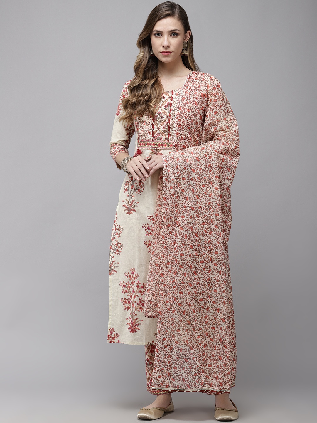 Yufta Women Off White Floral Printed Regular Thread Work Pure Cotton Kurta with Trousers & With Dupatta
Yufta Women Off White Floral Printed Regular Thread Work Pure Cotton Kurta with Trousers & With Dupatta
