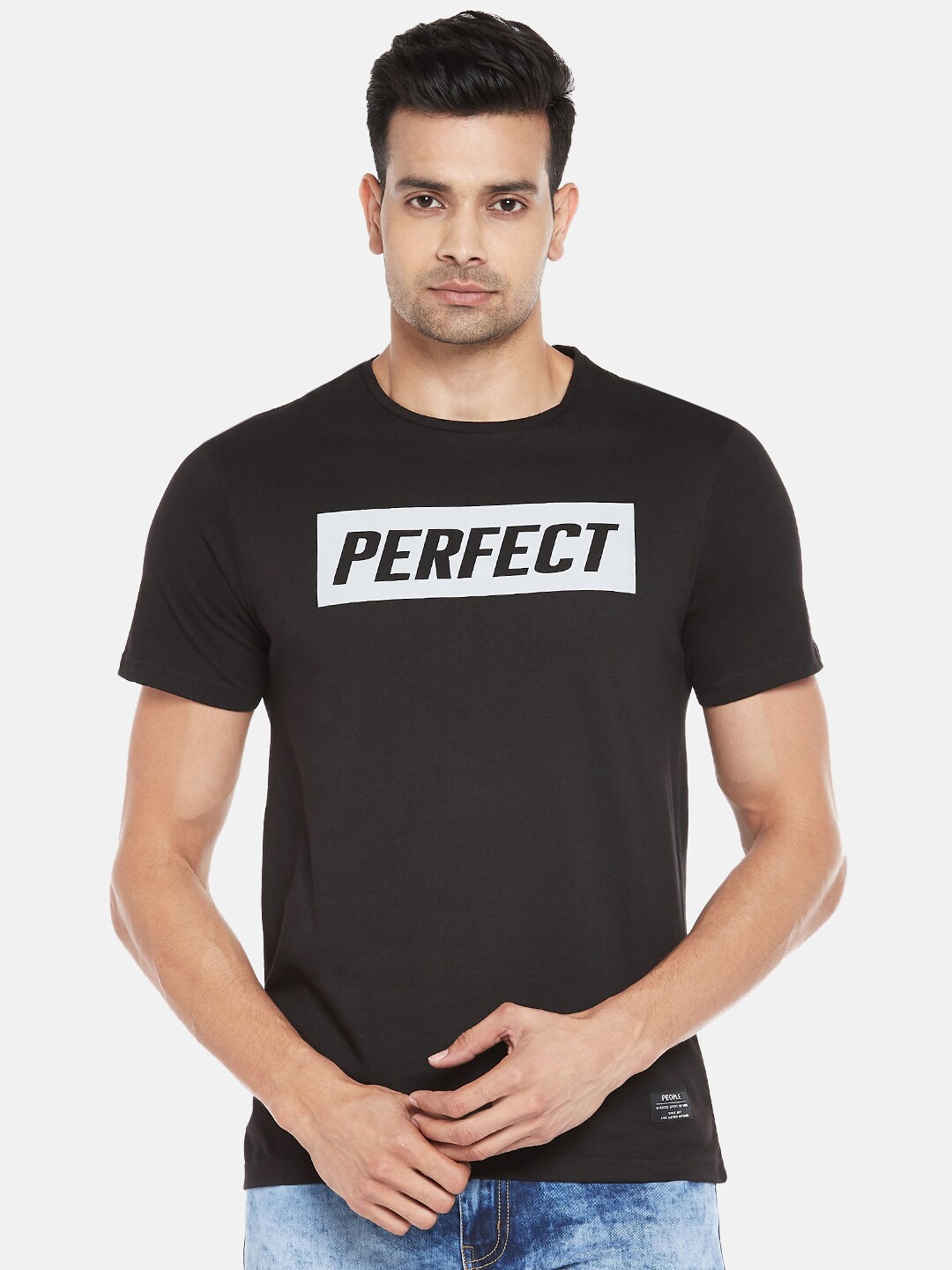 People Men Black & White Typography Printed T-shirt