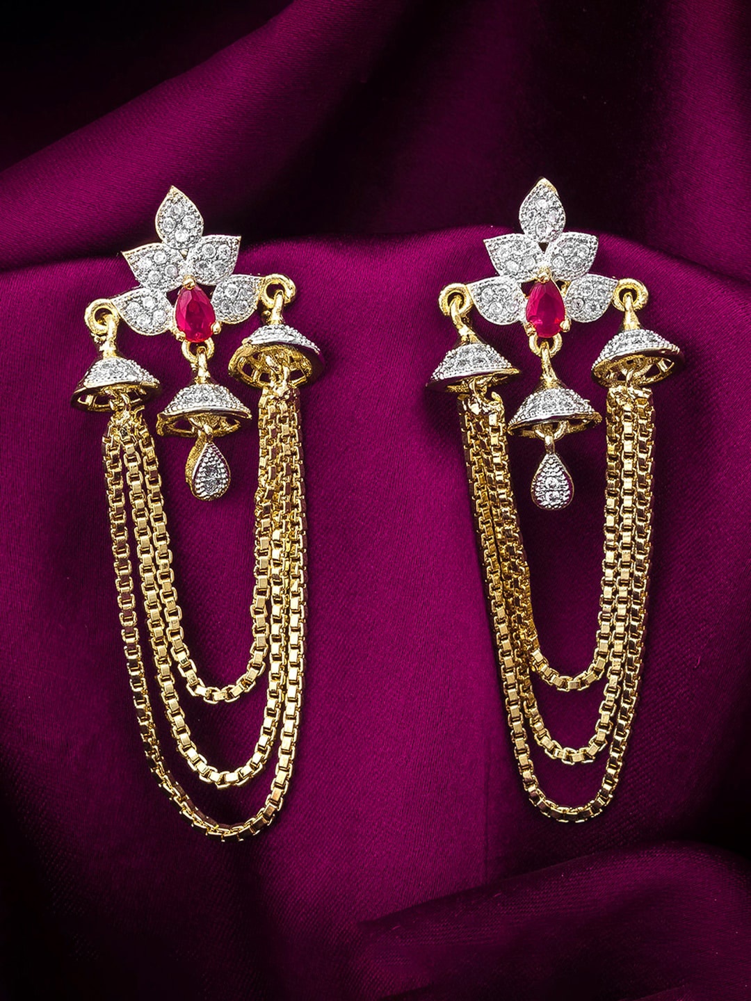 aadita Gold-Toned AD Studded Drop Earrings