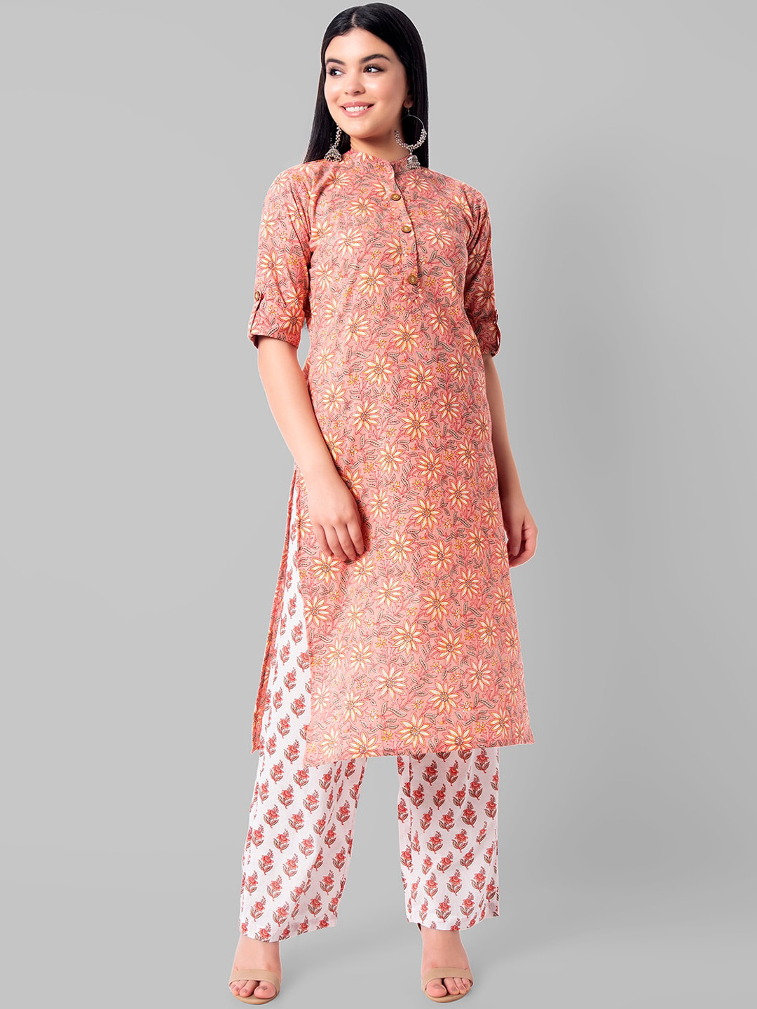 Wodreams Women Peach-Coloured Floral Printed Regular Pure Cotton Kurta with Trousers
Wodreams Women Peach-Coloured Floral Printed Regular Pure Cotton Kurta with Trousers