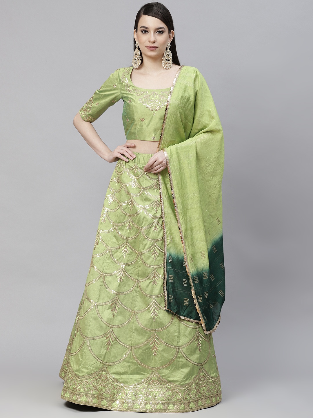 SHUBHKALA Fluorescent Green Embroidered Sequinned Semi-Stitched Lehenga & Unstitched Blouse With Dupatta
SHUBHKALA Fluorescent Green Embroidered Sequinned Semi-Stitched Lehenga & Unstitched Blouse With Dupatta